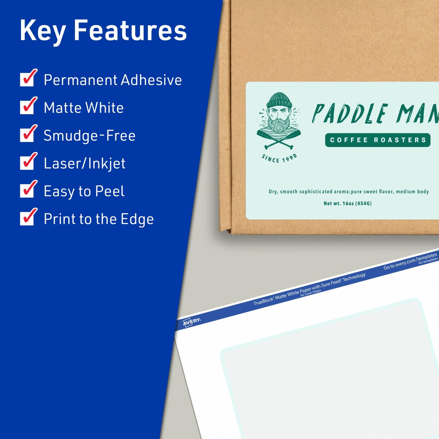 Avery TrueBlock Matte White Rectangle Labels with Sure Feed, 4" x 6", 200 Matte White Labels, Print-to-The-Edge, Laser/Inkjet Printable Labels, Great for Packaging and Product Labels