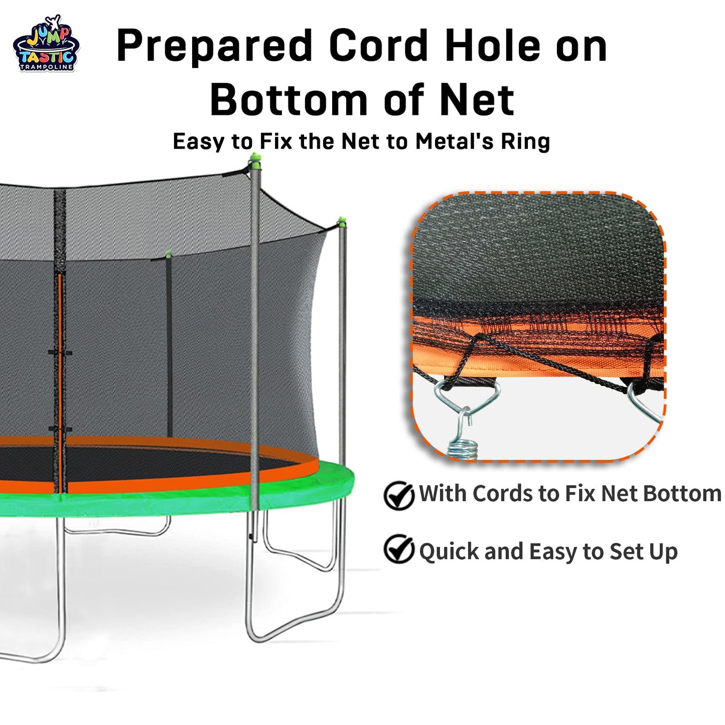 14Ft Trampoline Net Replacement with 6 Enclosure Pole Caps, Trampoline Replacement Enclosure Net Round Safty UV-Resistant Weather-Resitant Breathable Durable(Not Include Poles)
