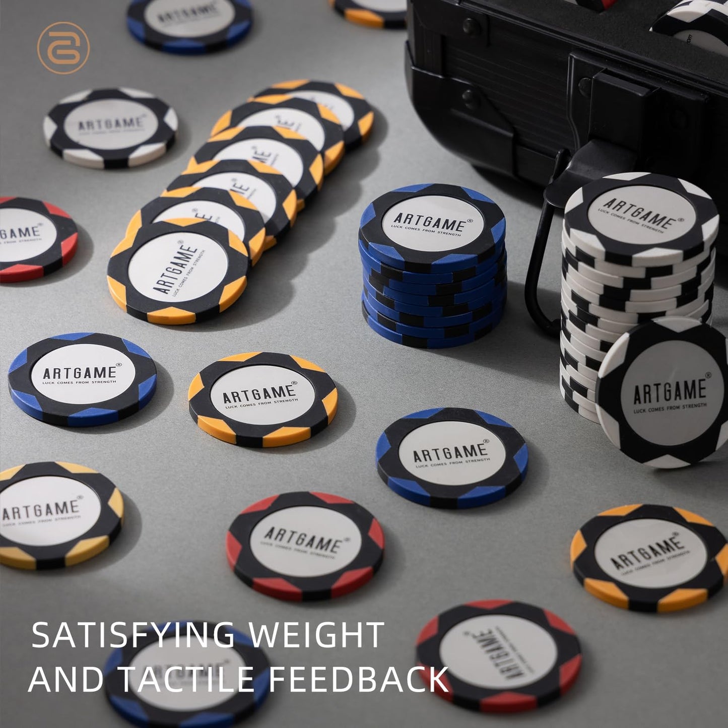 ARTGAME 14 Gram Clay Poker Chip Set for Texas Hold’em, 500Pcs Casino Style Chips, with K-Type Aluminum Case and Dealer Buttons.
