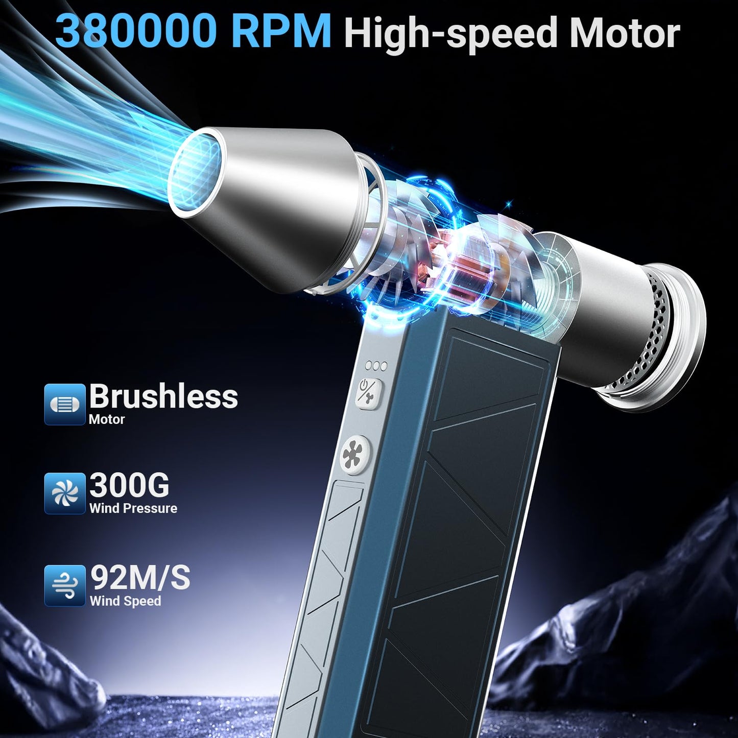 Hingso Compressed Air Duster, 380000RPM Powerful Electric Air Duster with LED Light, 4-Gear Rechargeable Mini Blower with Brushless Motor, Jet Dry Blower for Computer, Keyboard, Home, Car, Outdoor
