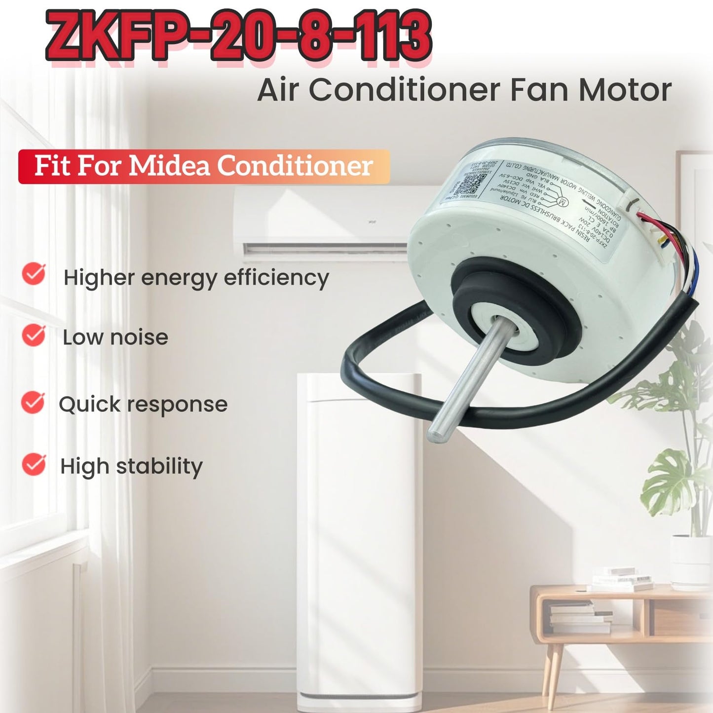 Air Conditioning Motor ZKFP-20-8-113, Brushless DC Motor fit for Midea Conditioner, DC140V 20W 1600r/min CCW Air Conditioning DC Indoor Motor Fan