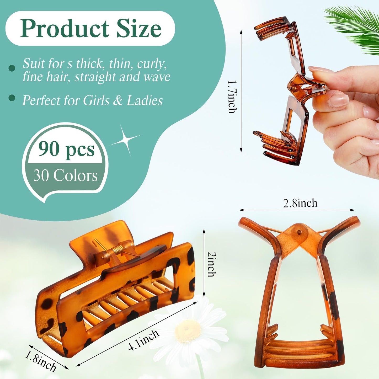 XunYee 60 Pcs Hair Clips Bulk Hair Claw Clips for Women Girls 4.1 Inch Large Rectangle Non-slip Square Strong Hold Jaw