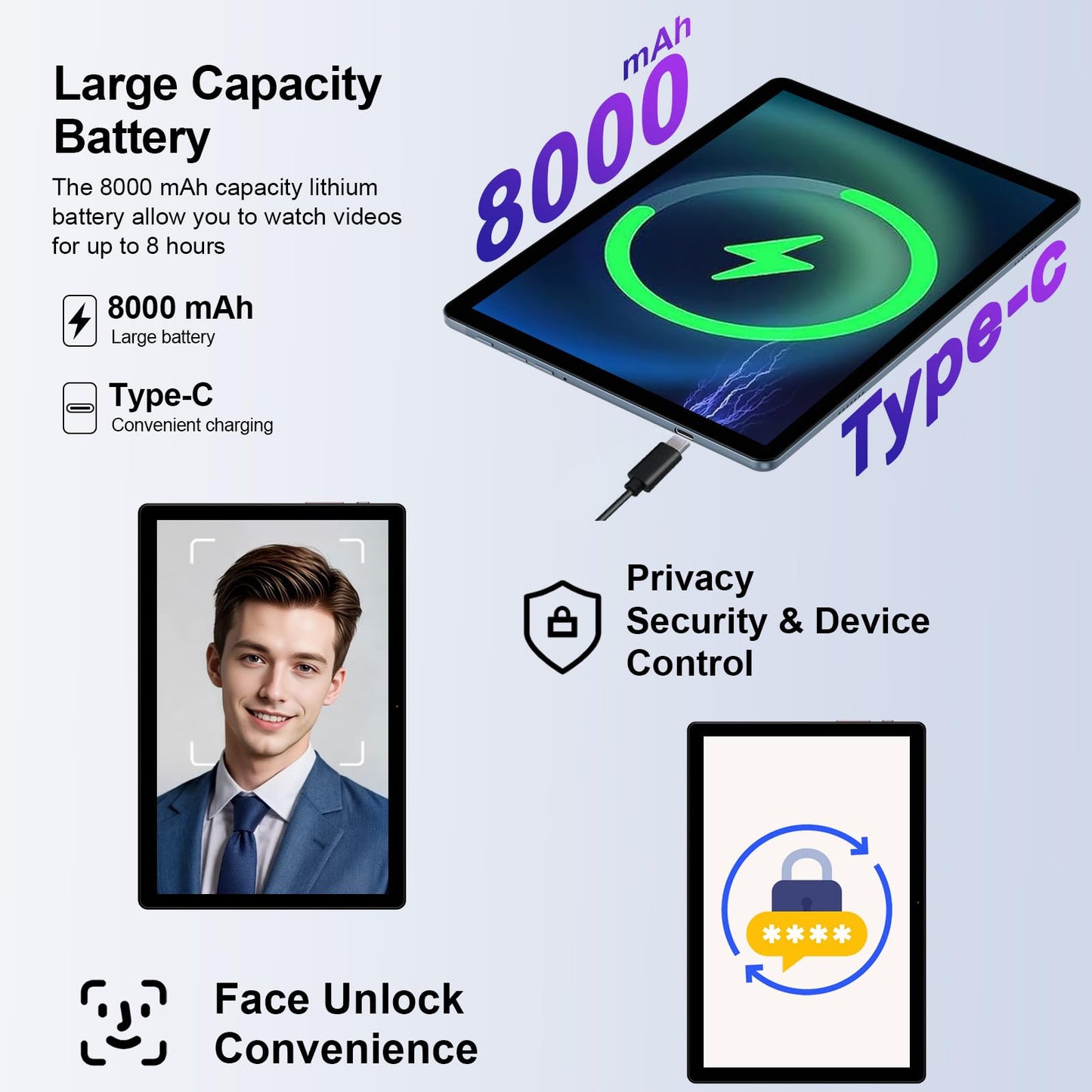 2025 Tablet 10 Inch Android 14 Tablets with Keyboard, 22GB RAM 128GB ROM, Widevine L1, Octa-Core, 8000mAh Battery, 5G Wifi, HD IPS Display, TF 1TB, GPS, Mouse, Case, Split Screen, Metal Body -Grey