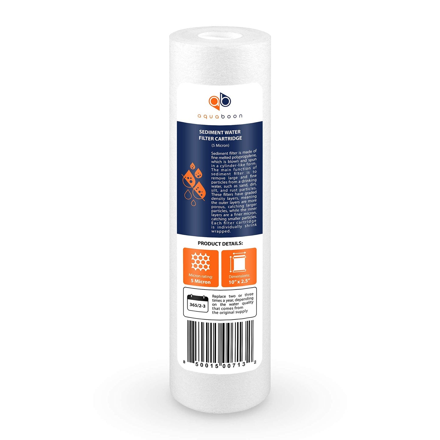 Aquaboon 5 Micron 10 x 2.5 Sediment Filter - Whole House Water Filter Replacement Compatible with Well Water Filters - P5, AP110, WHKF-GD05, 25-Pack