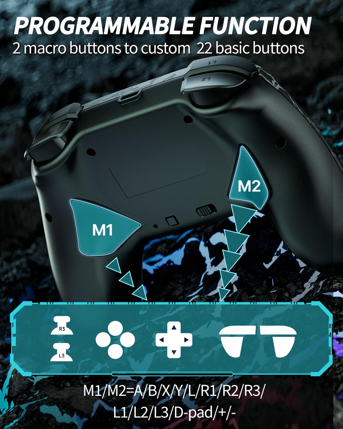 2 Pack Wireless Switch Controller, 1000mAh Switch Pro Controller with 9 Color LED, Programmable, Dual Vibration,6-Axis Gyro, Motion, Turbo, Share, Wake Up, Screenshot, Compatible with Switch/Switch Lite/OLED/PC