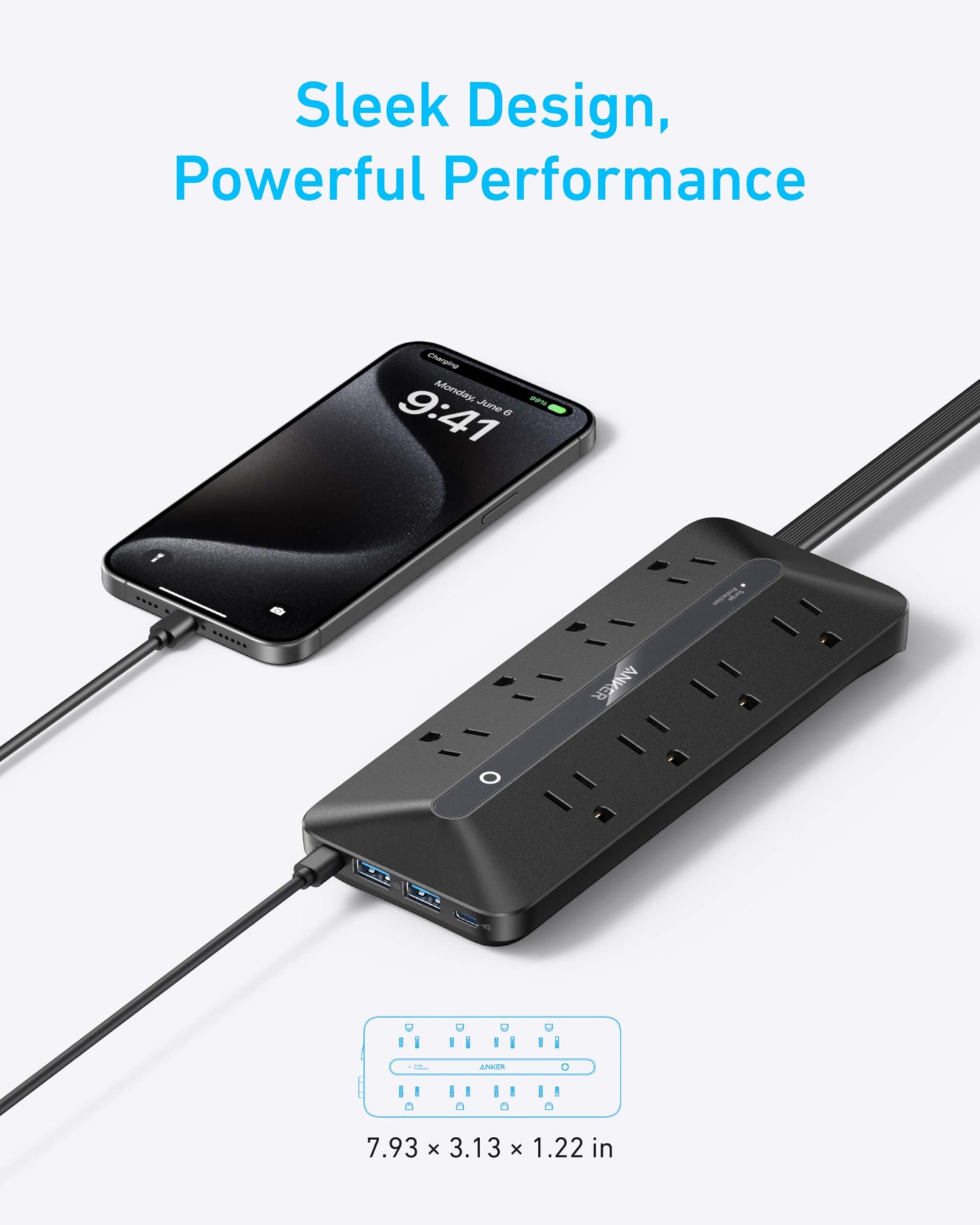 Anker Flat Plug Power Strip, 12-in-1 USB C Power Strip with 8 AC Outlets, 2 USB C, 2 USB A Ports, 5feet Extension Cord, Slim Desk Charging Station, 900J Surge Protection, 35W Max for Home, Office