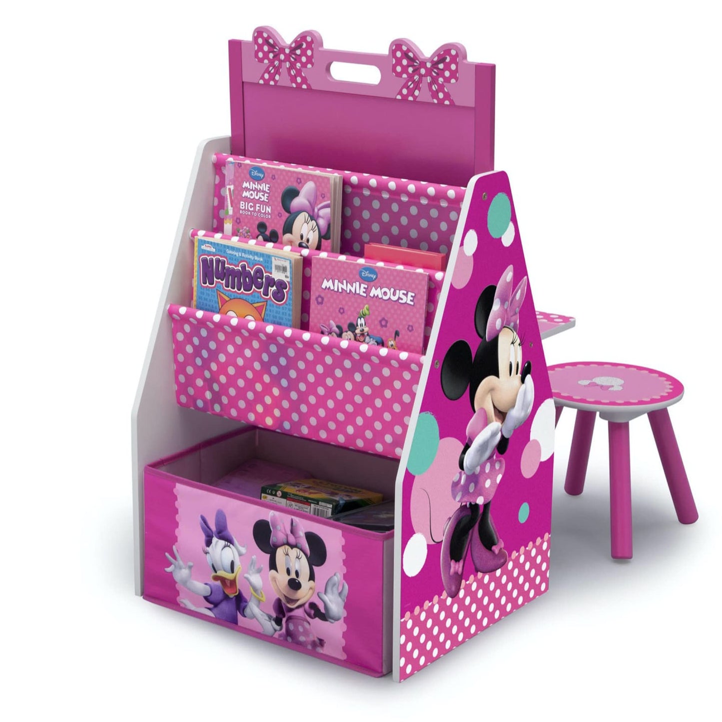 Delta Children Deluxe Kids Art Easel Desk Stool Toy Table Organizer, Disney Minnie Mouse