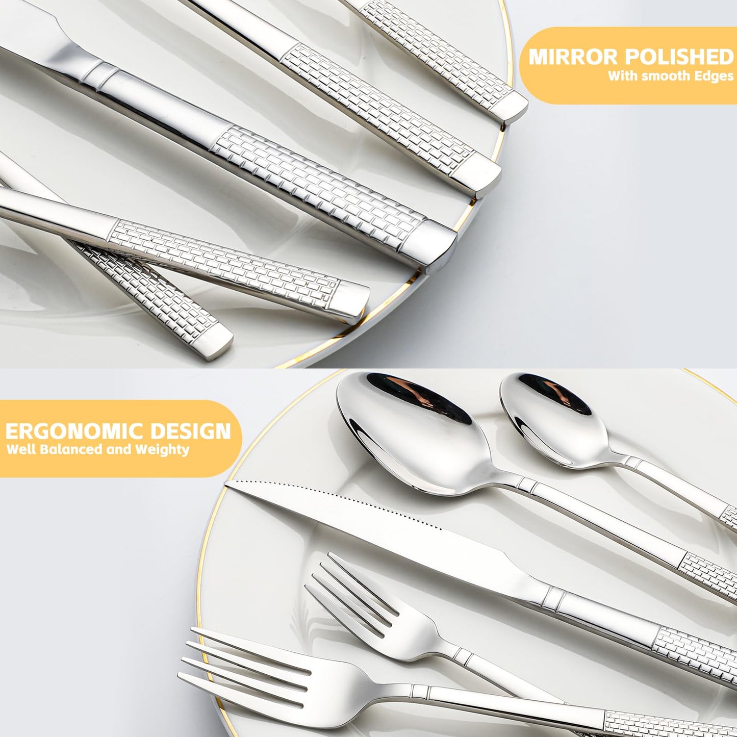 40-Piece Stainless Steel Silverware Set,Flatware Set Service for 8 Includes Forks Spoons Knives Kitchen Cutlery Utensil Set for Home Restaurant Hotel