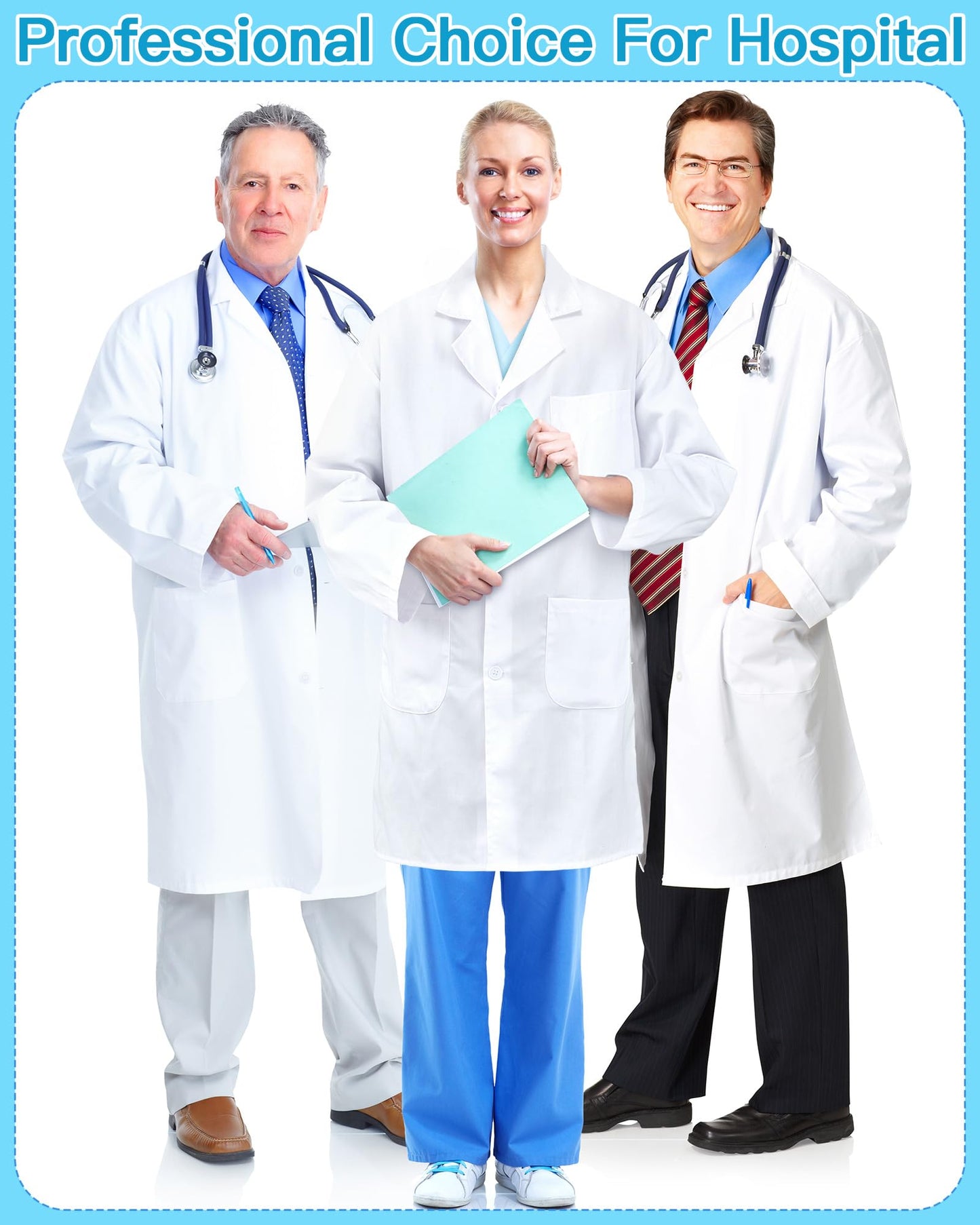 Cutecrop White Unisex Professional Lab Coat for Women Men Adults Long Medical Coat Lab Jacket for Grad Doctor Nurse(3 Pcs,X-Large)