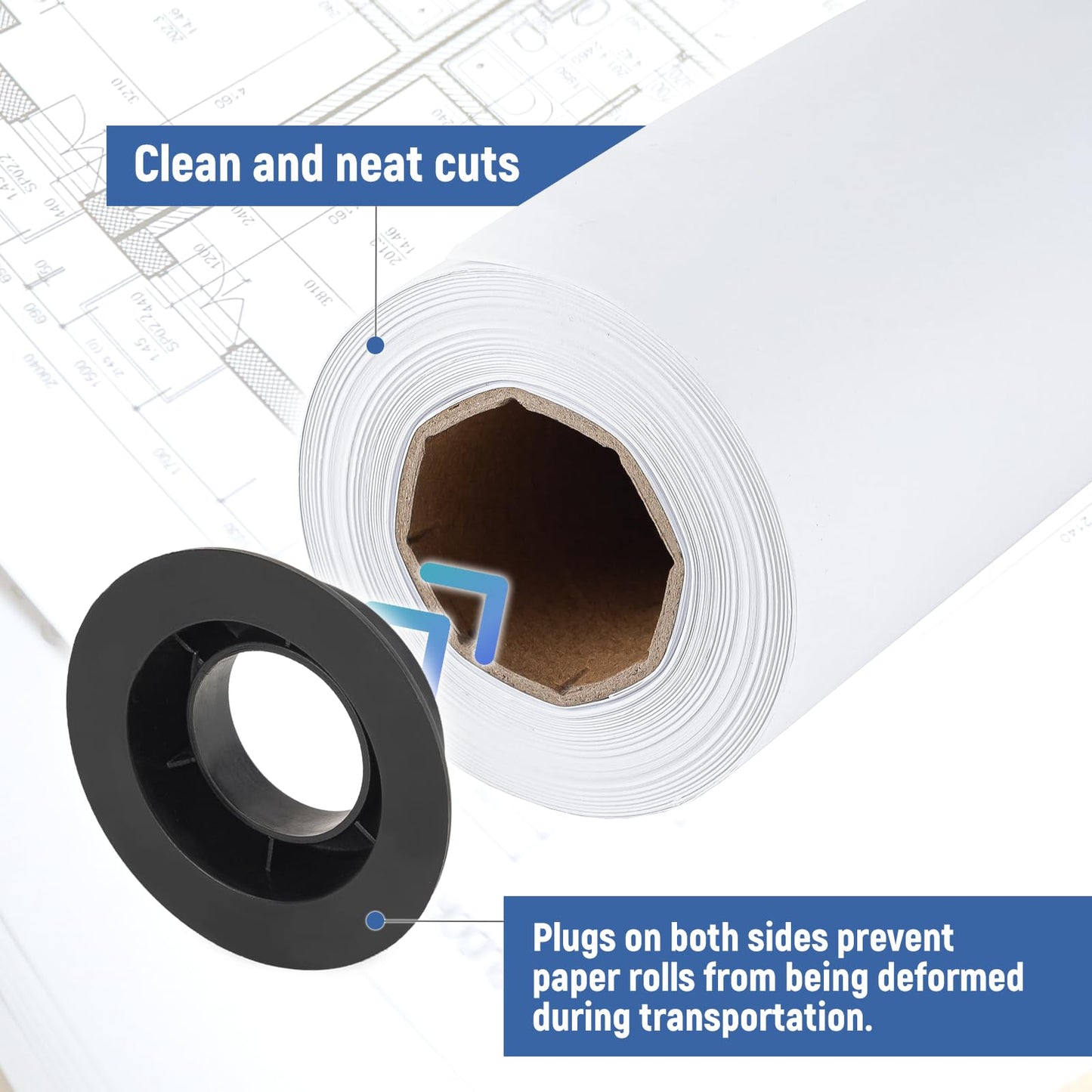 36" x 150' Wide Format Plotter Paper, Goefun CAD Bond Paper Rolls 2" Core for CAD Printing on Wide Format Printers, 4 Rolls