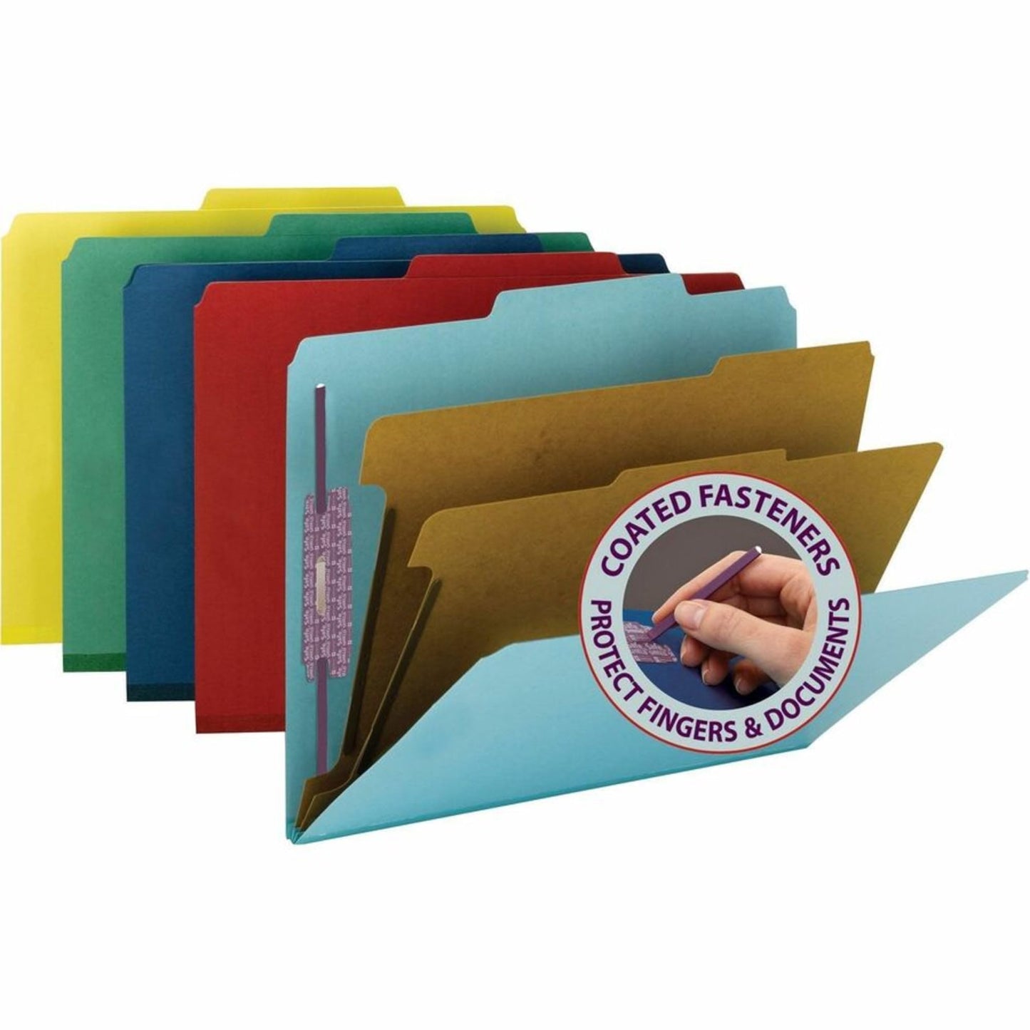 Smead Pressboard Classification File Folder with SafeSHIELD Fasteners, 2 Dividers, 2" Expansion, Letter Size, Blue, 10 per Box (14030)