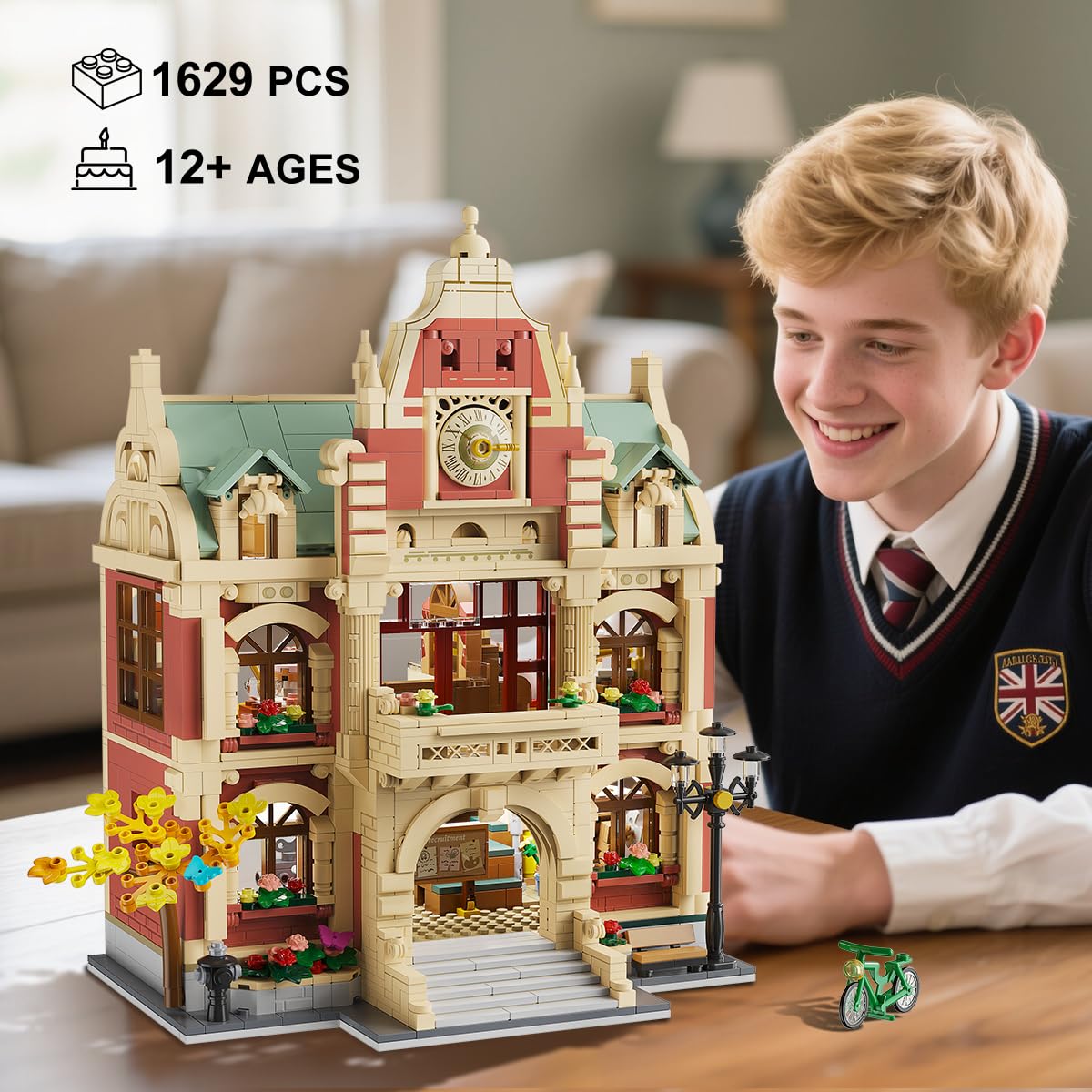INSOON University Club House Building Set with Light,1629PCS City Campus Architecture Model with Painting Drama Baking Music Club, Home Decor Construction Building Block Gift for Adults Boys Girls 12+