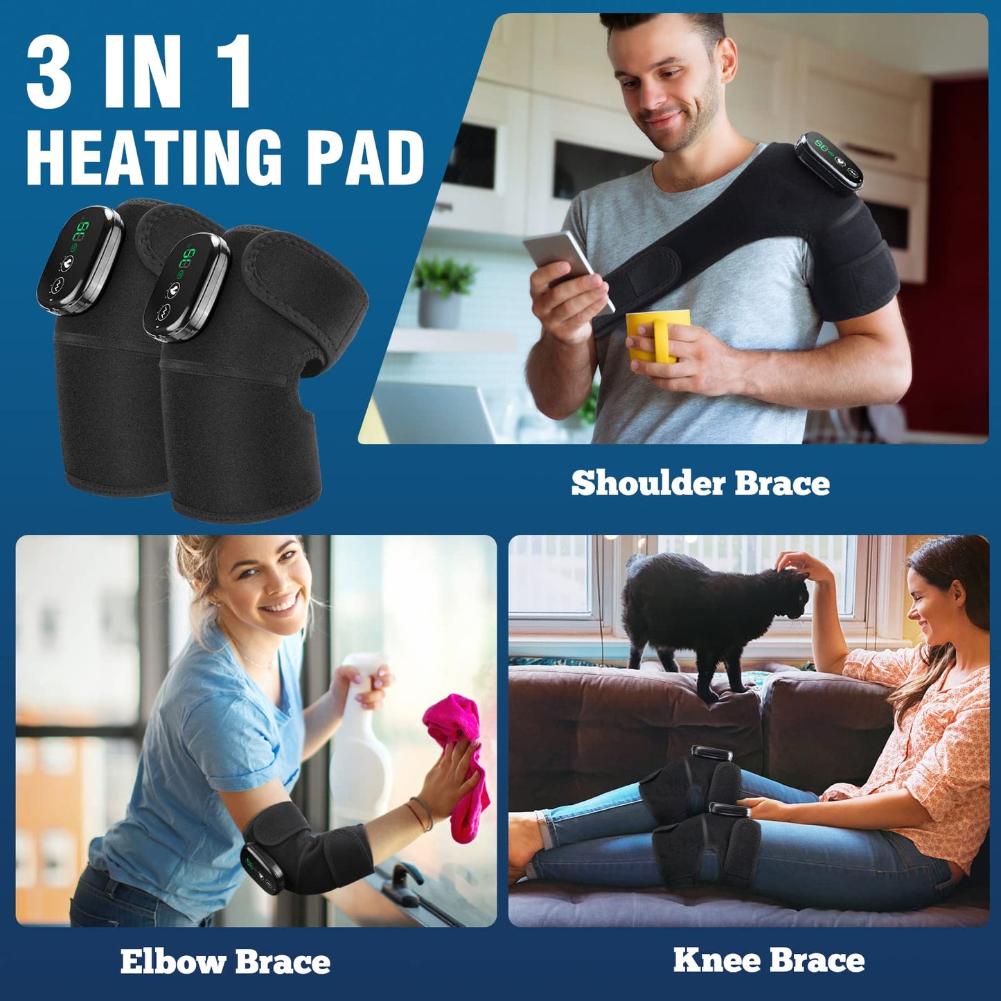 MOAJAZA Knee Massager with Heat and Vibration, Heating Pad for Knee Shoulder Elbow, Heated Knee Brace for Arthritis with Massage