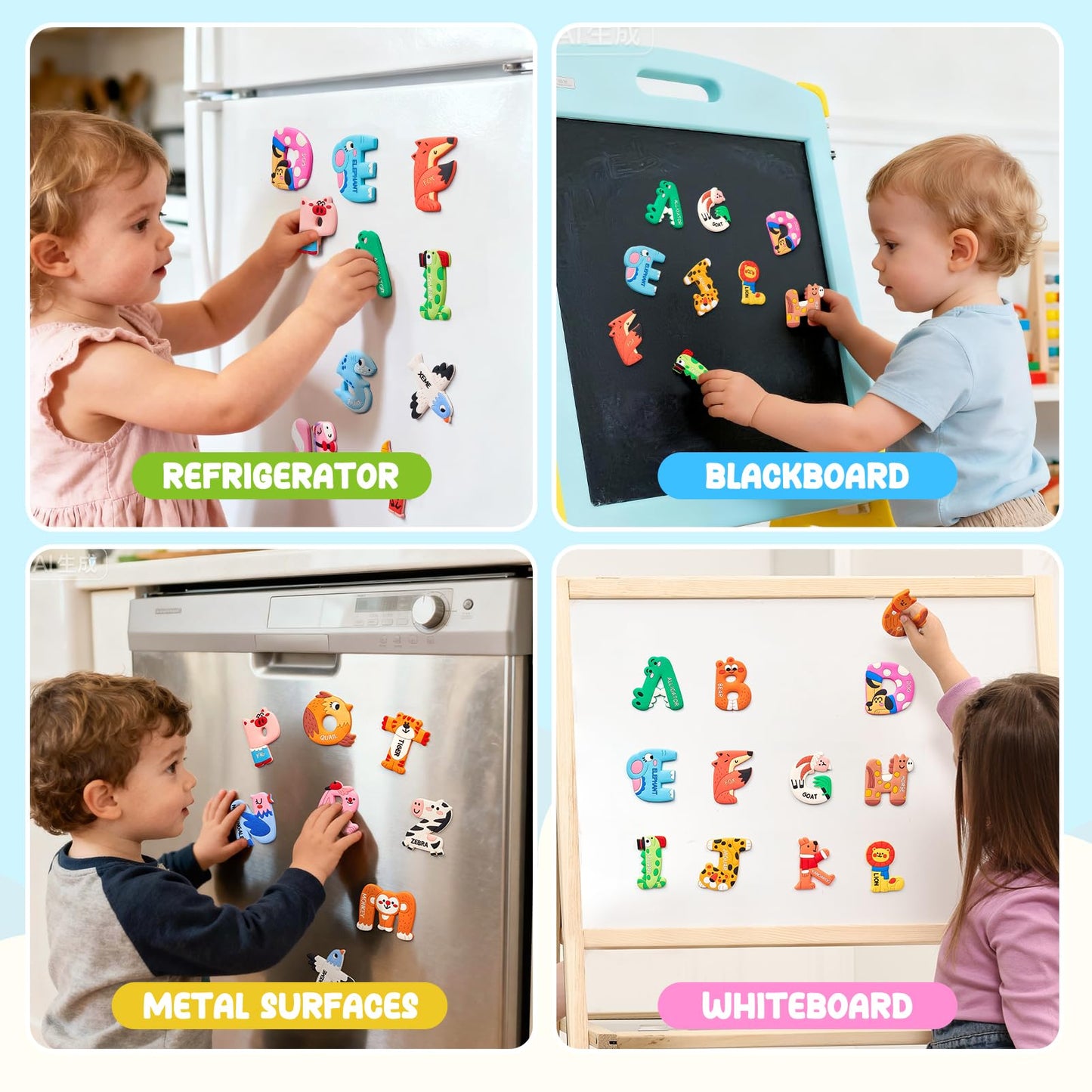 JoyCat Magnetic Letters, Soft PVC Animal Fridge Magnets for Toddlers & Kids, 26 Large Uppercase Alphabet ABC Refrigerator Magnets, Preschool Educational Learning Toys, Cute Baby Gift for Boys & Girls