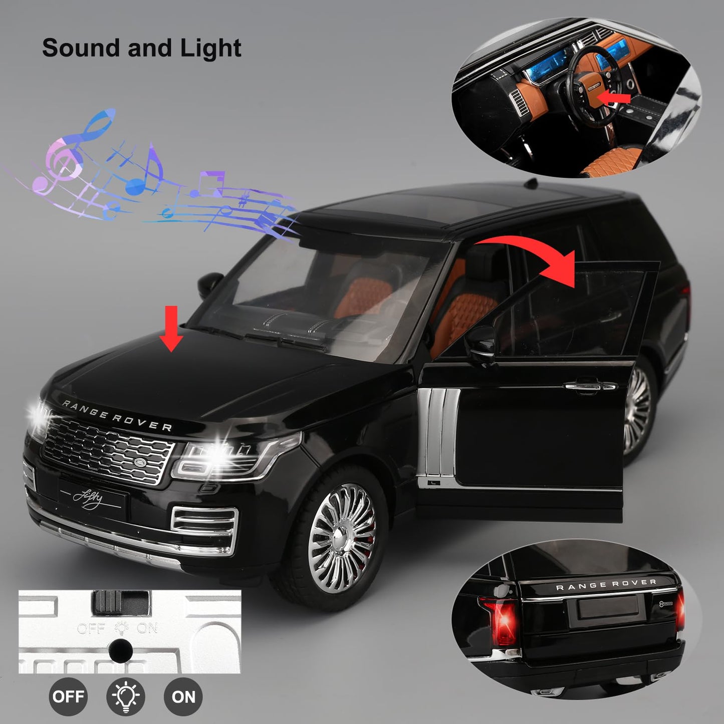 1/18 Scale Compatible for Land Rover Model Car,Zinc Alloy Pull Back Toy Diecast Car with Sound and Light,SUV Off-Road Vehicle,Children's Toy car ,Gifts for Boys and Girls Black
