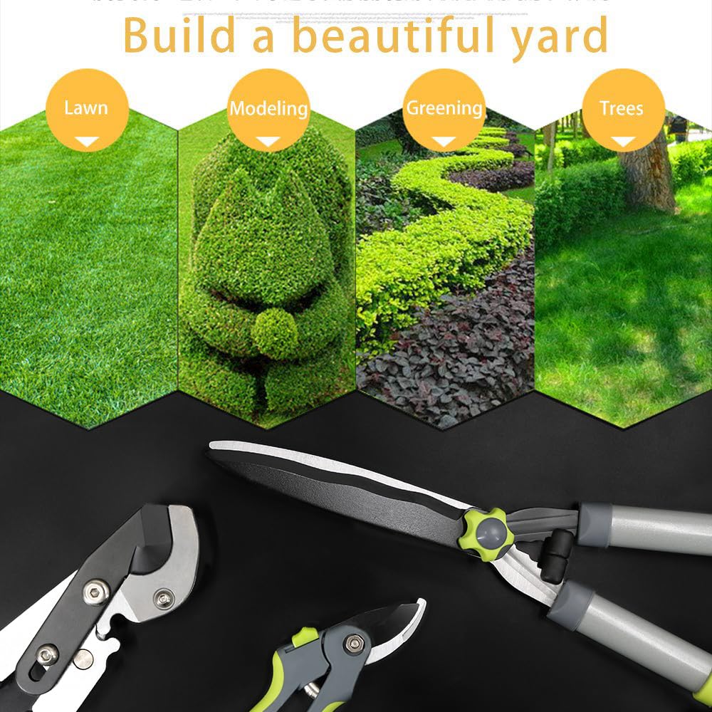 Altdorff Garden Pruning Shears Hedge Clippers, Updated 3PCS Garden Shears Lopper Combo Set, Branch Cutter with Compound Action, Chops Thick High Branch Ease, Professional Tree Trimmer Set Heavy Duty