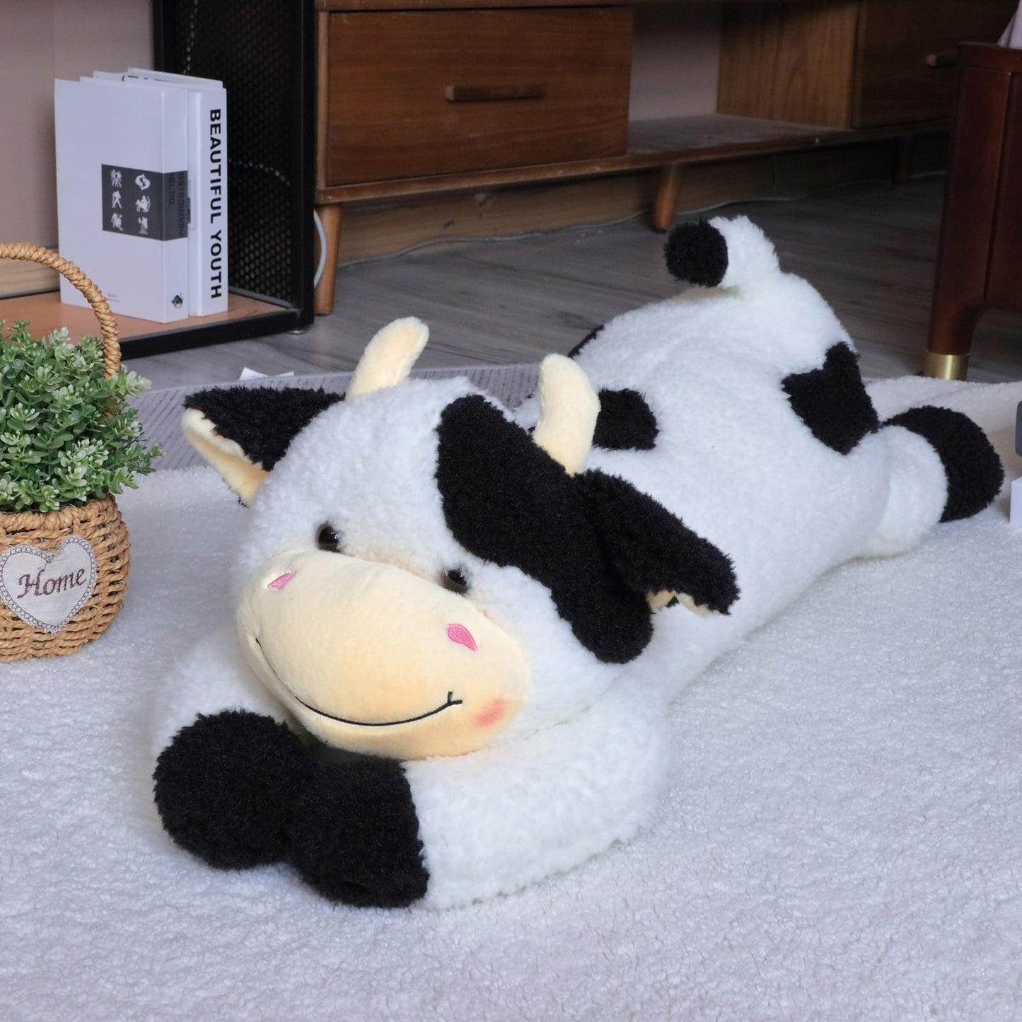 Easfan 36’’ Lying Cow Stuffed Animal Large Hugging Cow Plush Pillow Toy Soft Cute Cattle Doll Home Decoration Christmas Birthday Gifts for Kids Adults Boys Girls