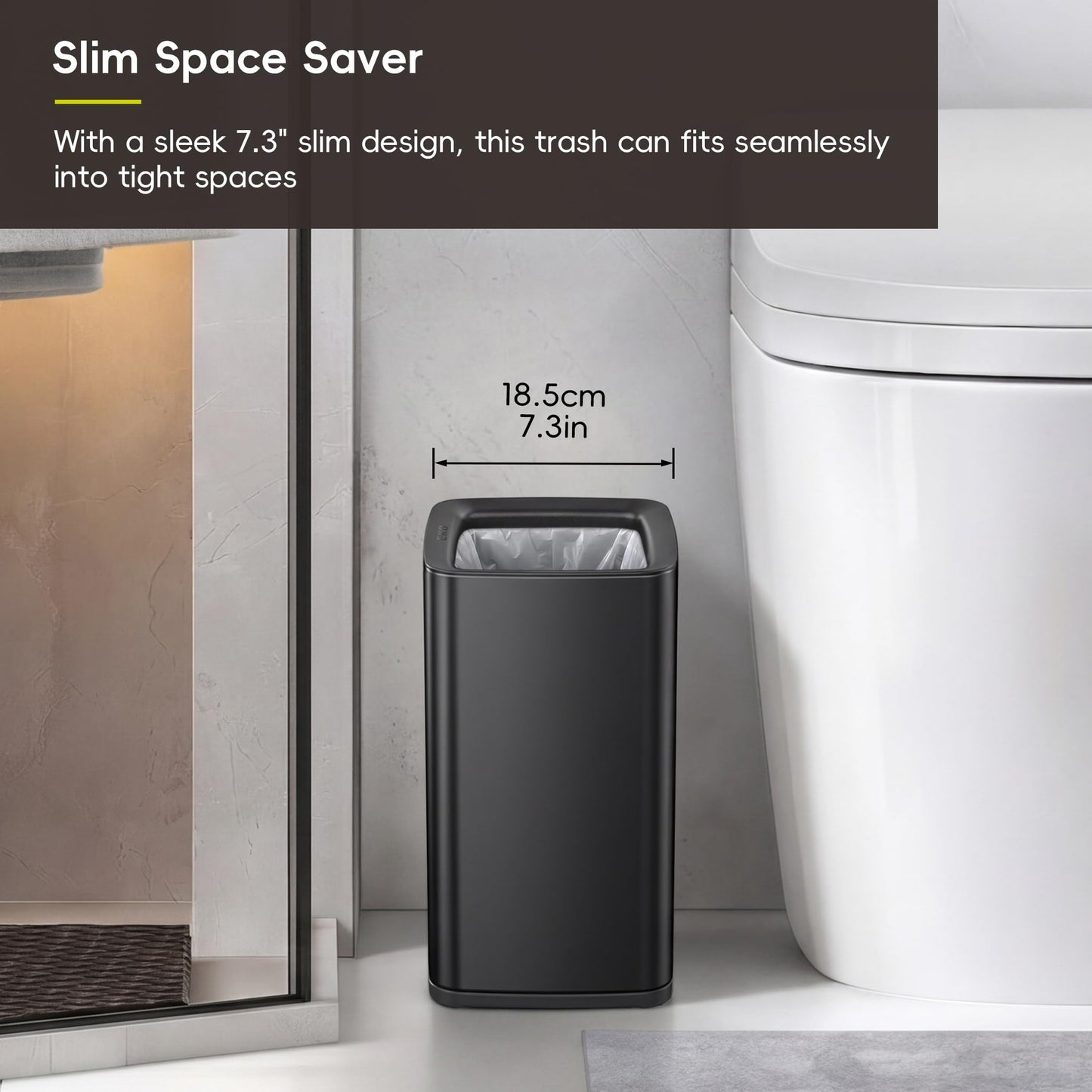 EKO Laguna 2.6 Gallon/10L Matte Black Stainless Steel Open Top Trash Can with Removable Inner Basket - Modern Bathroom & Office Waste Bin