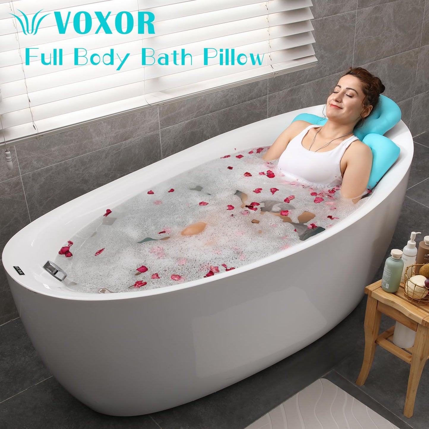 Full Body Bath Pillow for Bathtub, Thick Bathtub Cushion with Laundry Bag, Luxury Tub Pillow for Bath for Headrest Neck and Back Support Ocean Blue 51" x 16"