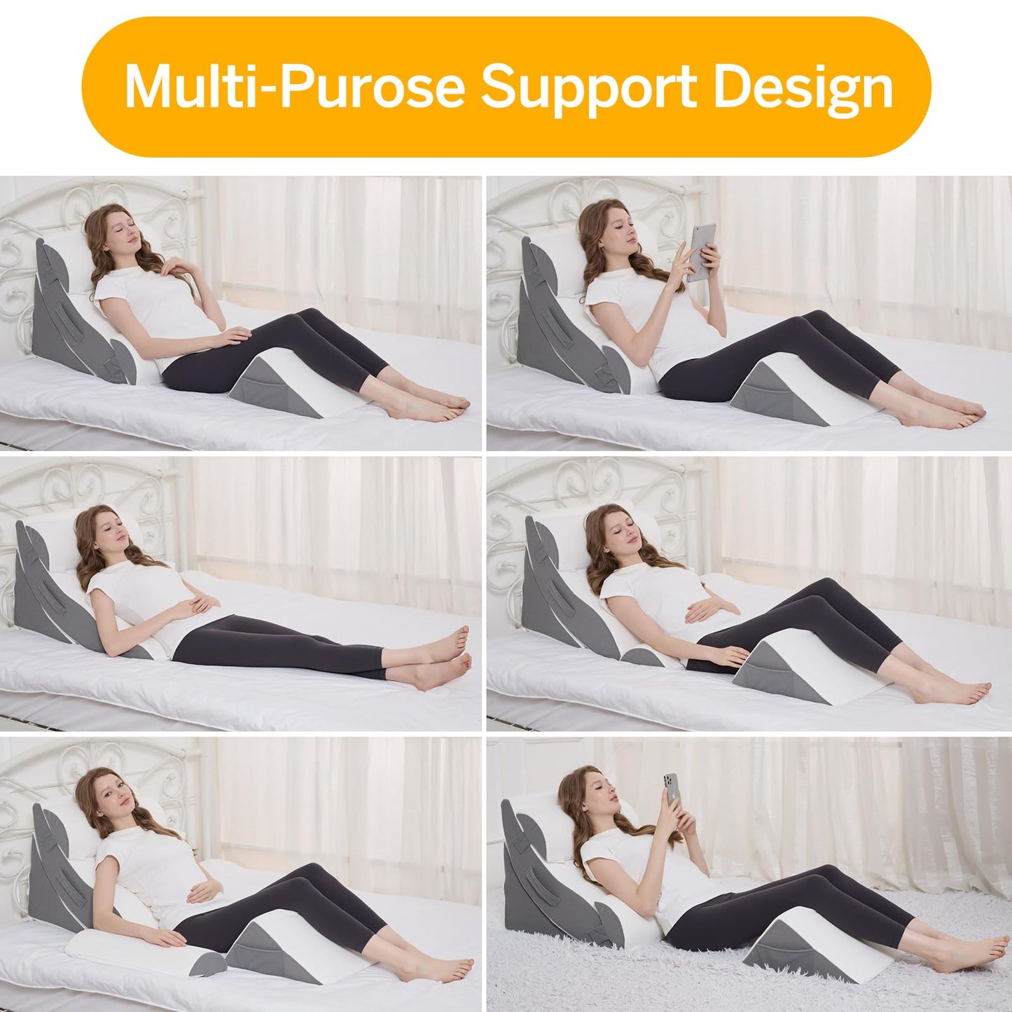 Ziixmile Wedge Pillow Set for After Surgery – 5PCS Orthopedic Bed Wedge Pillow Set for Sleeping, Body, Back and Leg Pain Relief Comfortable & Adjustable Support Pillows-Anti Snoring (Grey)