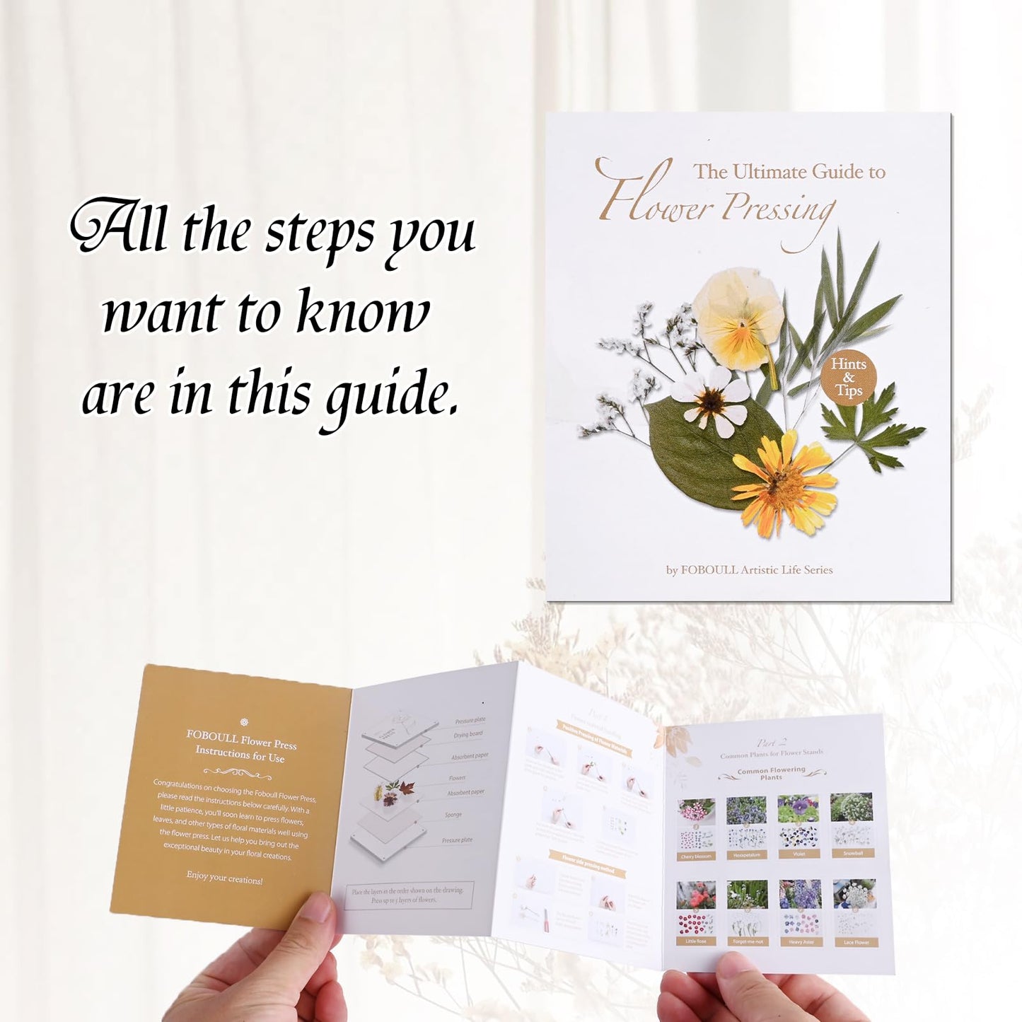 Foboull 10" x 10" Acrylic Flower Pressing Kit with Storage Bag and Detailed Instructions, Gift Flower Pressing Kit for Adults, DIY Plant Preservation
