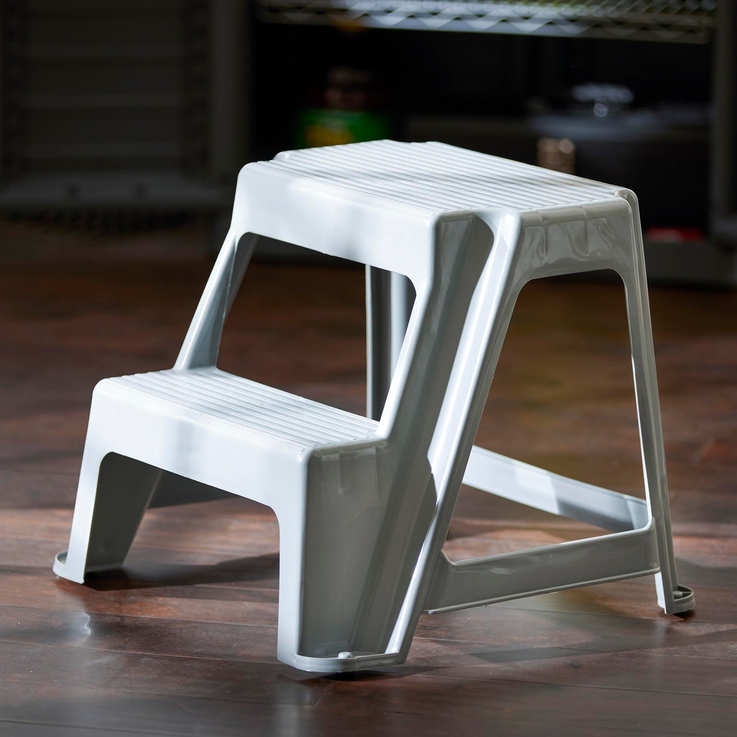 Gracious Living 2-Step Stool, Portable Plastic Stepping Stool for Dorm, Home, Classroom, or Office, 18"L x 18.75"W x 16"H - 300 Pound Capacity, Gray