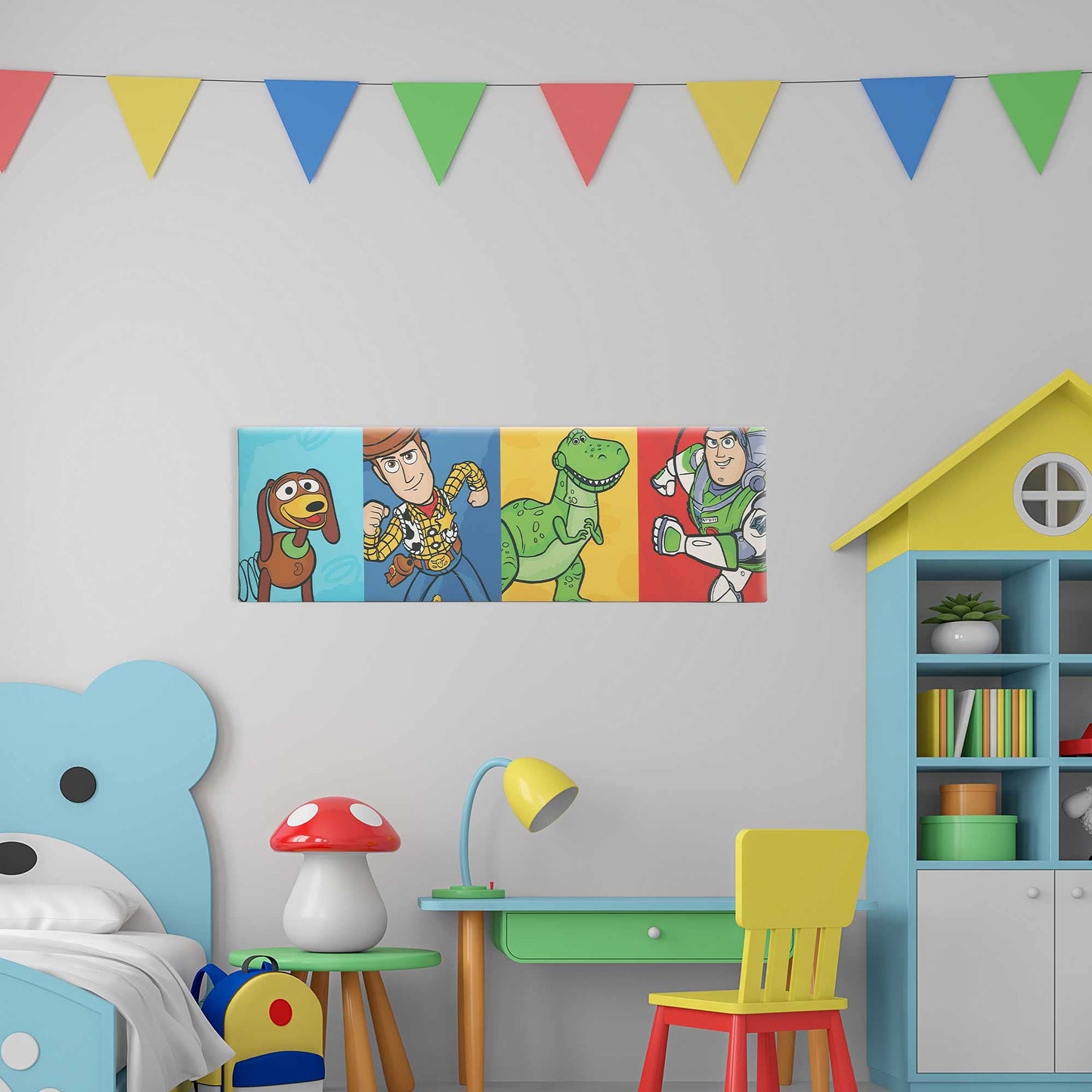 Open Road Brands Disney Pixar Toy Story Line Up Gallery Wrapped Canvas Wall Decor - Large Toy Story Painting Featuring Slinky, Woody, Rex and Buzz