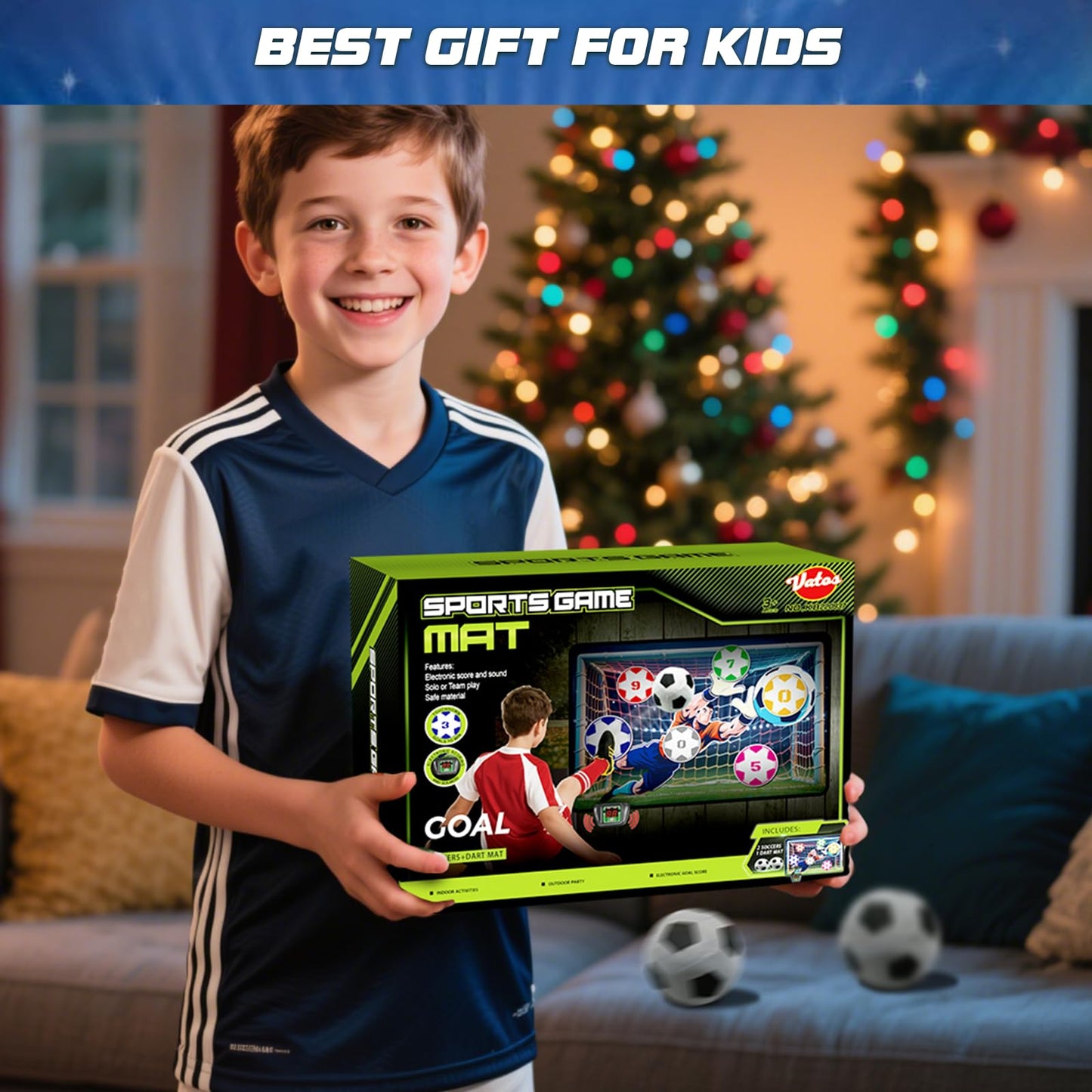 VATOS Electronic Soccer Goal with Scores for Kids, Indoor and Outdoor Football Training Goal, Fabric Goal and 2 Balls, Sports Toy for Birthday 3+ Years