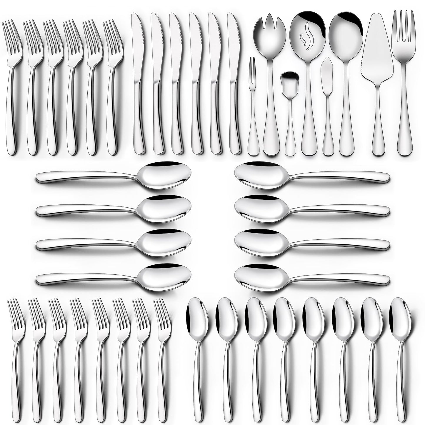 68-Piece Silverware Set with Serving Utensils, EWFEN Heavy Duty Stainless Steel Flatware Set for 12, Food-Grade Tableware Cutlery Include Knife/Fork/Spoon for Home, Mirror Finished, Dishwasher Safe