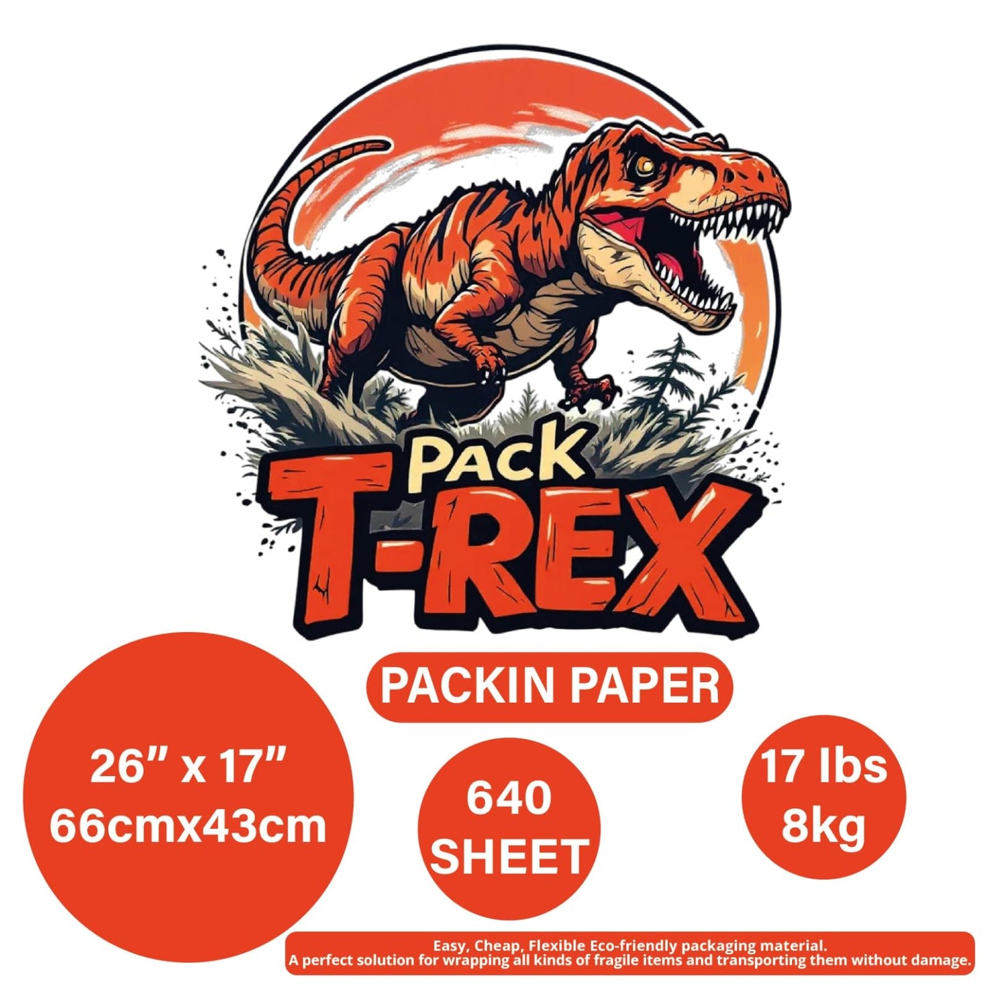 Pack T-Rex Moving Packing Paper Sheets – 640 Sheets of 26" x 17" Newspaper – Eco-Friendly Wrapping Paper for Moving Boxes – Cushion Glassware, Plates & Valuables – Must-Have Moving Supplies