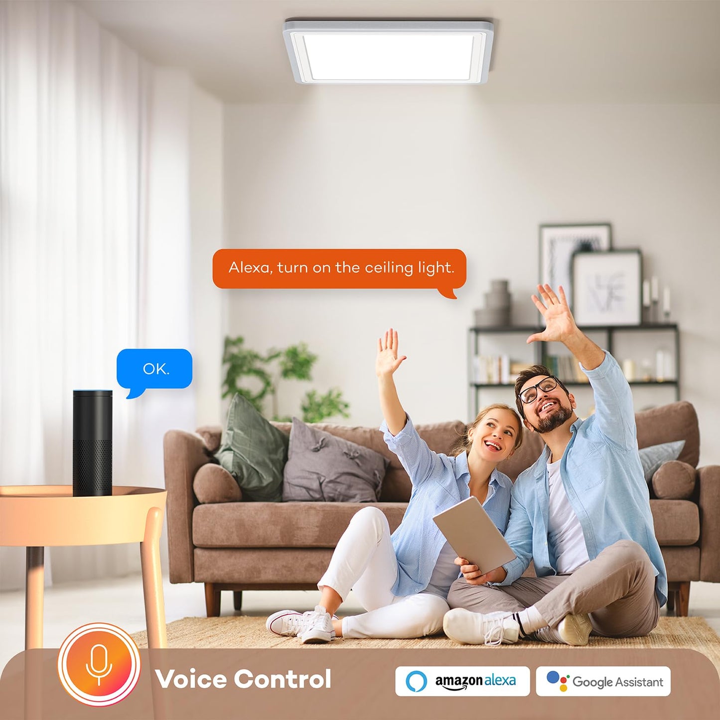 Annaror Smart LED Ceiling Light WiFi, 13in RGB Flush Mount Lighting Fixture with Remote, Compatible with Alexa Google Home, Low Profile Ceiling Light for Bedroom, Kitchen, Square White