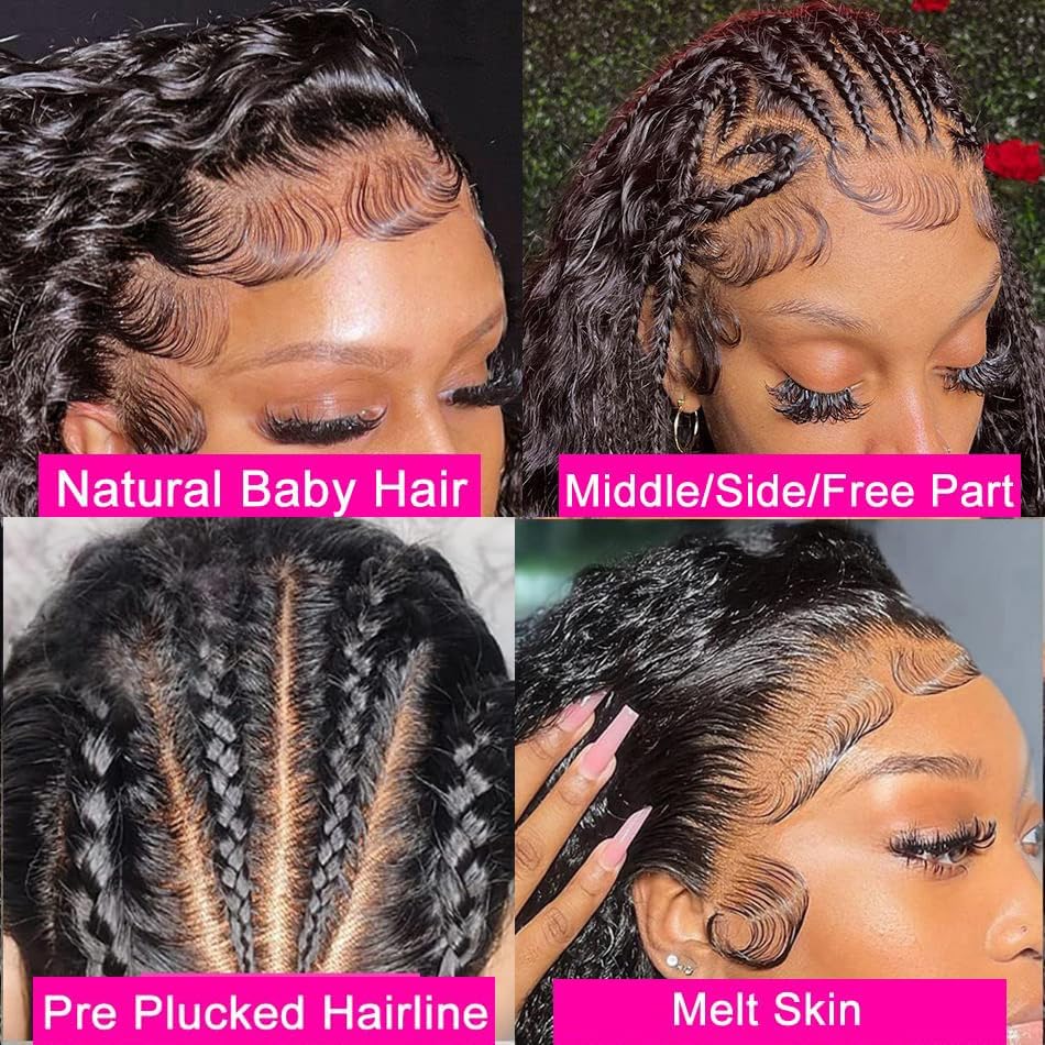 26 Inch 13x6 Deep Wave Lace Front Wigs Human Hair Pre Plucked HD Lace Front Curly Wigs Human Hair 200% Density Glueless Frontal Wigs Human Hair with Baby Hair Curly Wigs for Women Natural Black