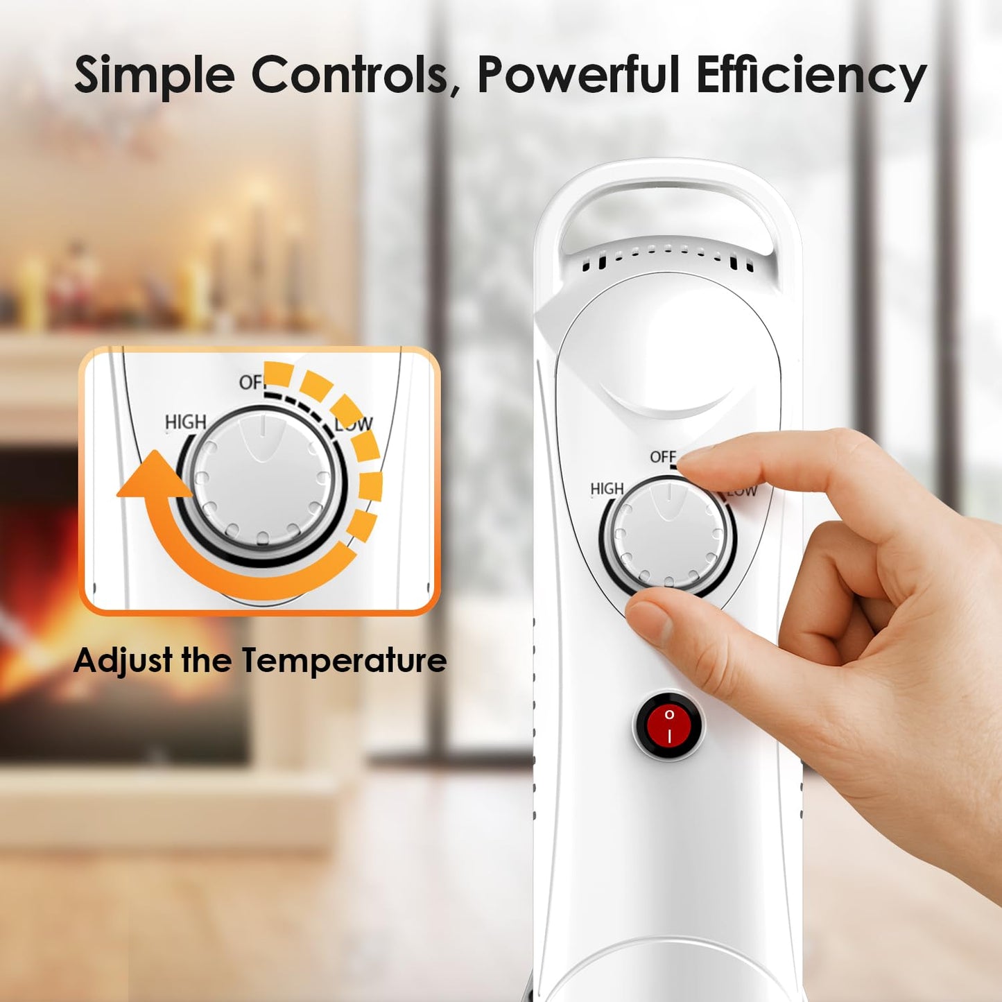 Air Choice Oil Heaters for Indoor Use, 700W Radiator Heater, Overheat Protection, Silent Operation, Adjustable Thermostat with 2 Heat Settings, Compact Electric Heater for Bedroom Office Desk, White