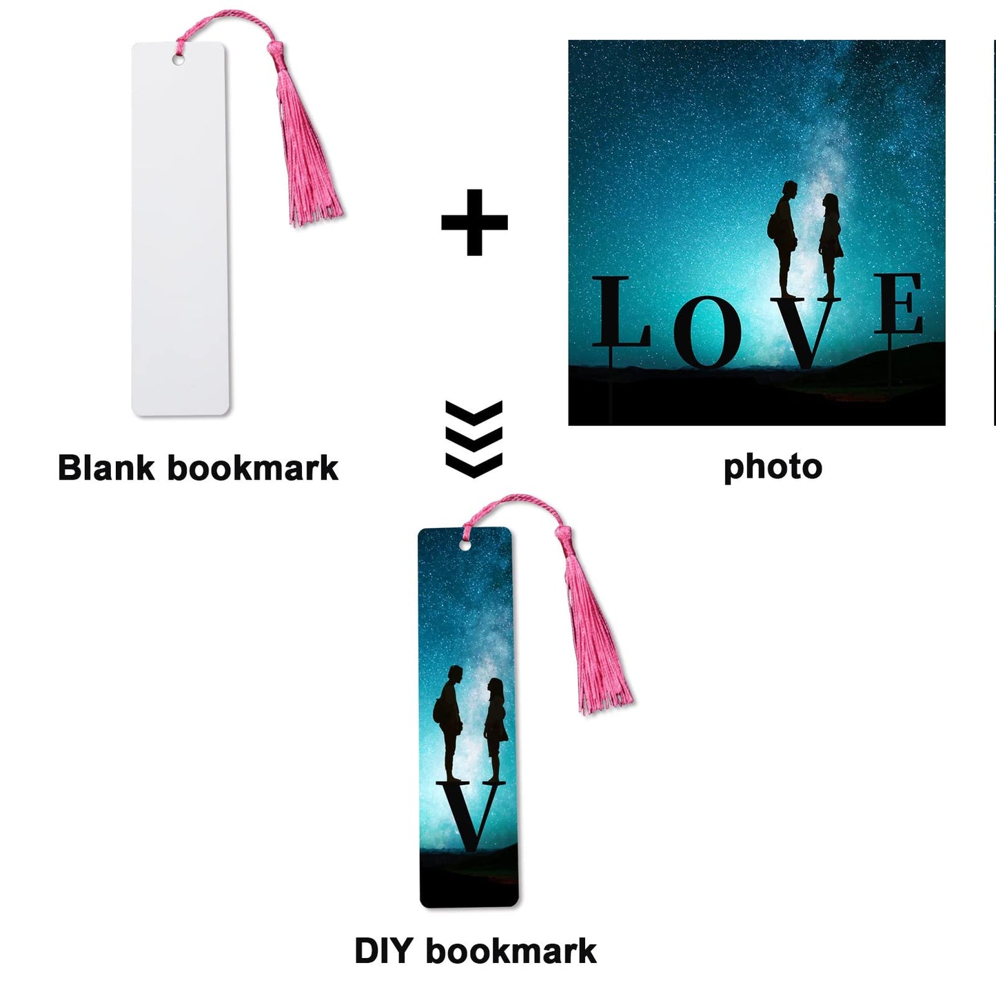 120 Pcs Sublimation Bookmark Blank Heat Transfer Aluminum Metal Bookmarks Bulk DIY Bookmarks with Hole and Colorful Tassels for Crafts,Personalized Tassels Blank Bookmarks