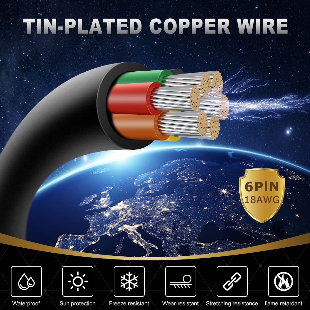 DEKIEVALE 18 Gauge 6 Conductor Electrical Wire, 100FT 18AWG Black PVC Stranded Tinned Copper 6 Wire Cable, 18/6 Cord Extension Cable