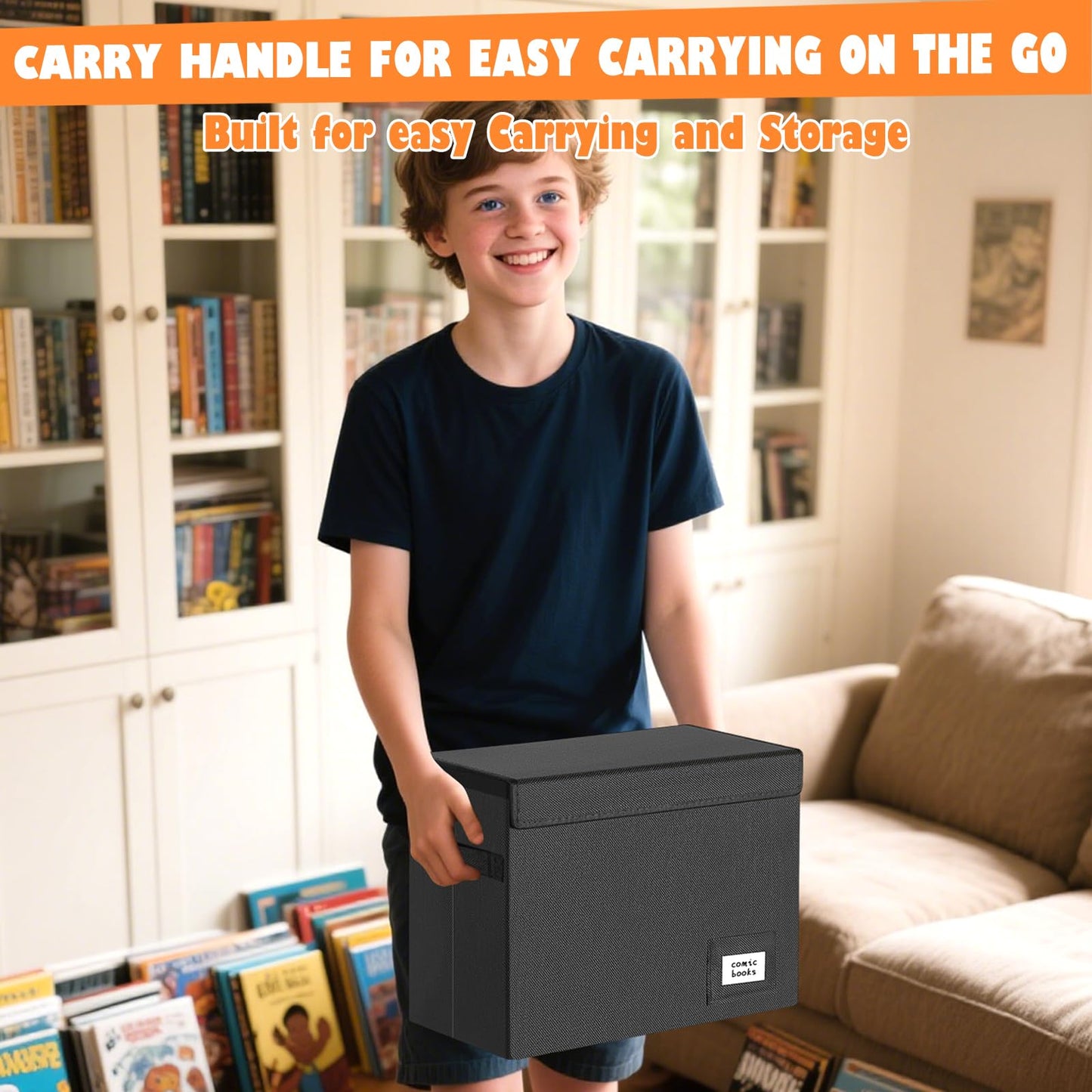 Leffis 4 Pack Comic Book Storage, Collapsible and Stackable Comic Short Box, Moistureproof Comic Box with Lid and Label Slot 15.5" X 7.5" X 11.3" Holds 150 Comics