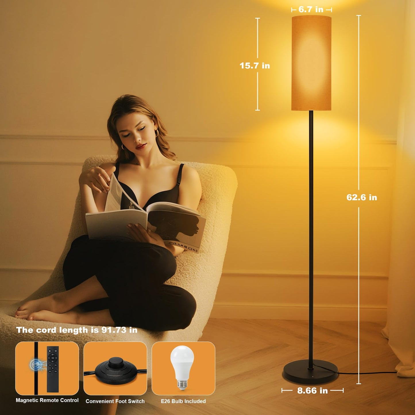 SNVHLQ Floor Lamp with Red Light - 670nm Red Night Light for Sleep, 3CCT LED Standing Lamp with Remote, Dimmable Modern Floor Light with Timer and Memory, Sturdy Iron Base, Linen Shade, for Bedroom