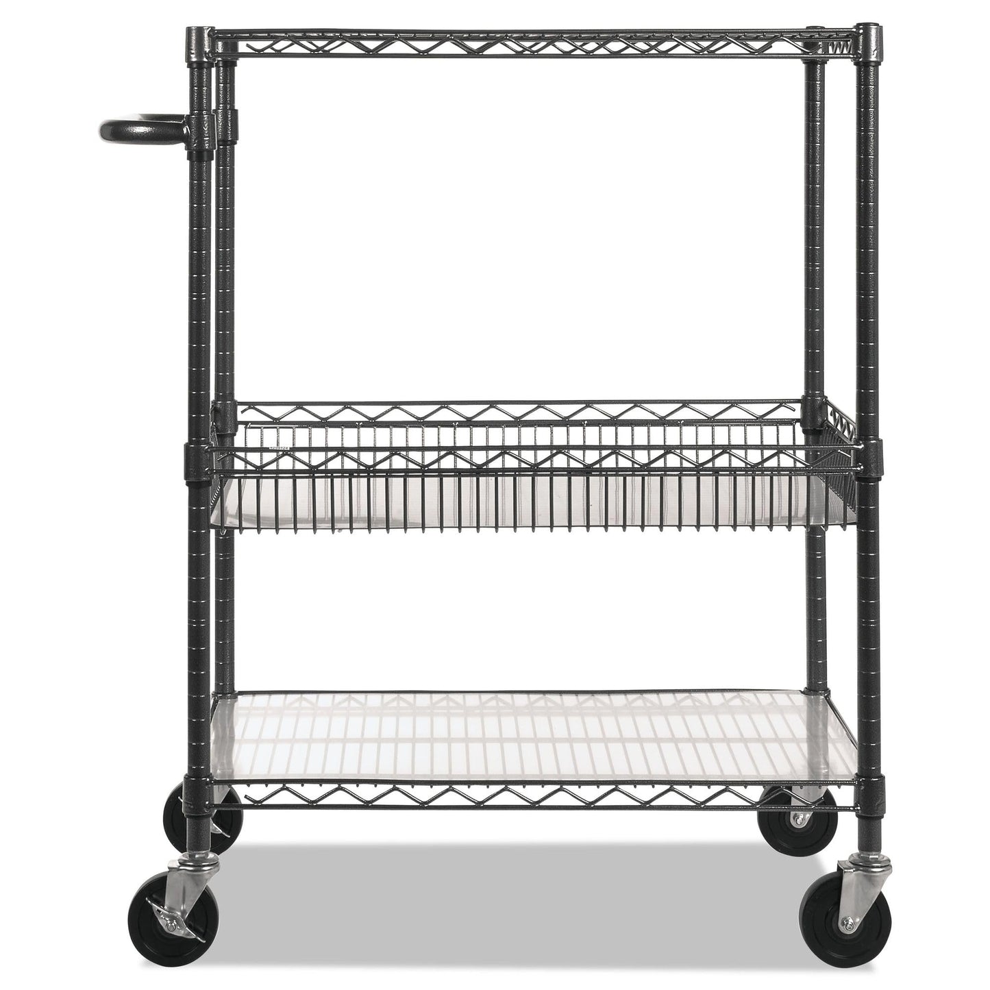 Alera Three-Tier Wire Cart, 34" x 18" x 40", Black