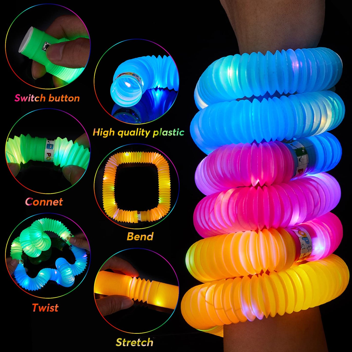 AIRNEY 48 PCS Glow in The Dark Party Supplies, Light Up LED Pop Tubes, Glow Sticks Sensory Toys Birthday Party Favors for Kids, Light Up Toys Goodie Bag Stuffers Gifts Prize