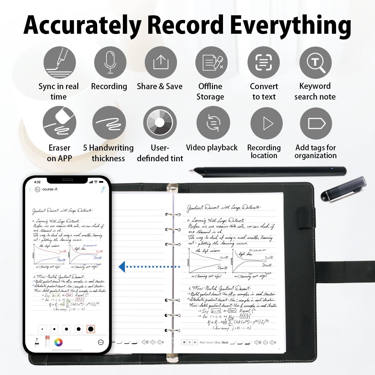 Ophayapen Smart Pen+Notebook+Writing Board, SmartPen Real-time Sync for Digitizing, Storing, and Sharing Paper Notes, Use with Ophaya Pro+ App,Compatible with Smartphone (Android and iOS)-Updated APP