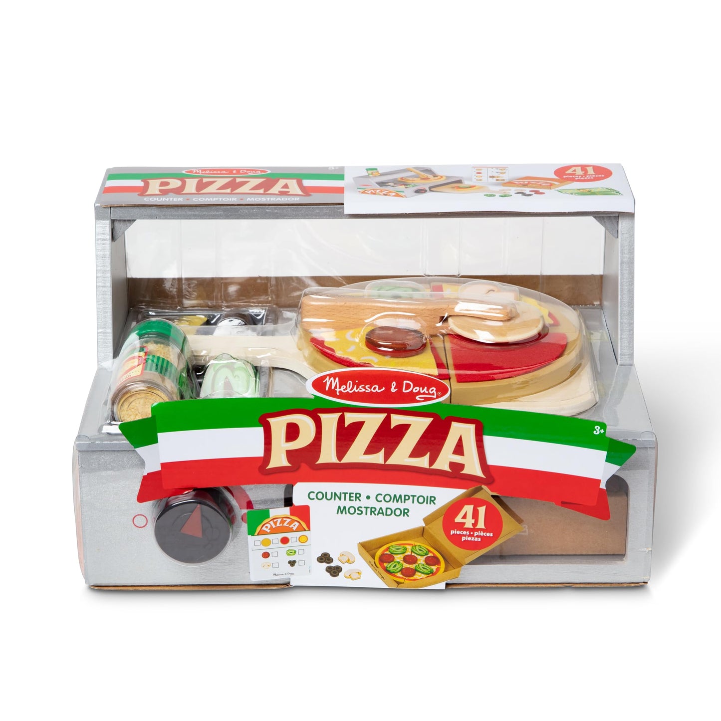 Melissa & Doug Top & Bake Wooden Pizza Counter Play Set with Play Food (41 Pcs) Preschool Toy - FSC CertifiedPizza, Wooden Food Set, Pretend Sets for Kids Ages 3+
