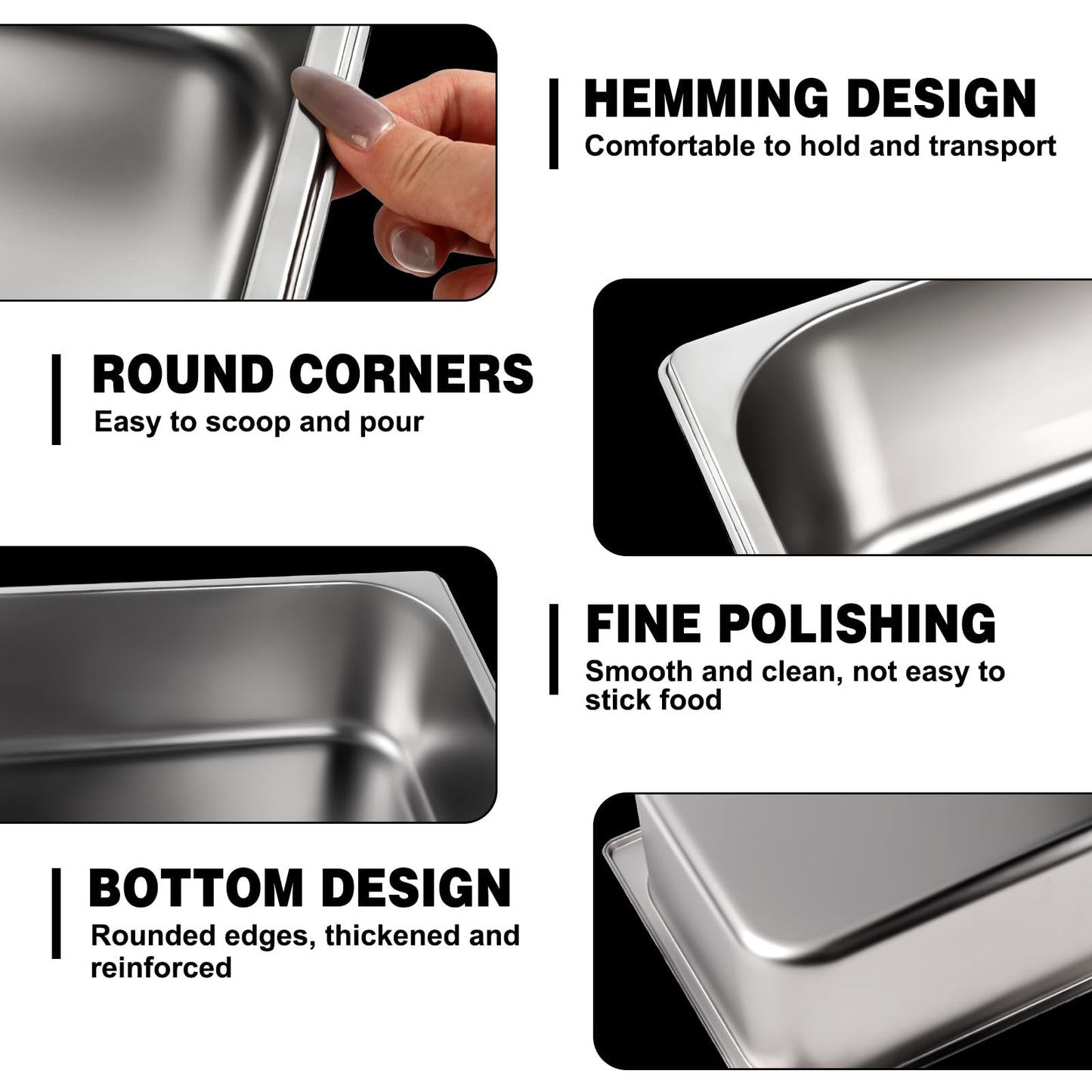 West Bay 4 Pack 1/2 Half Size Hotel Pan, 4'' Deep Steam Table Pan with Lid, 12.8''L x 10.4''W Stainless Steel Pans for Home, Party, Hotel, Buffet