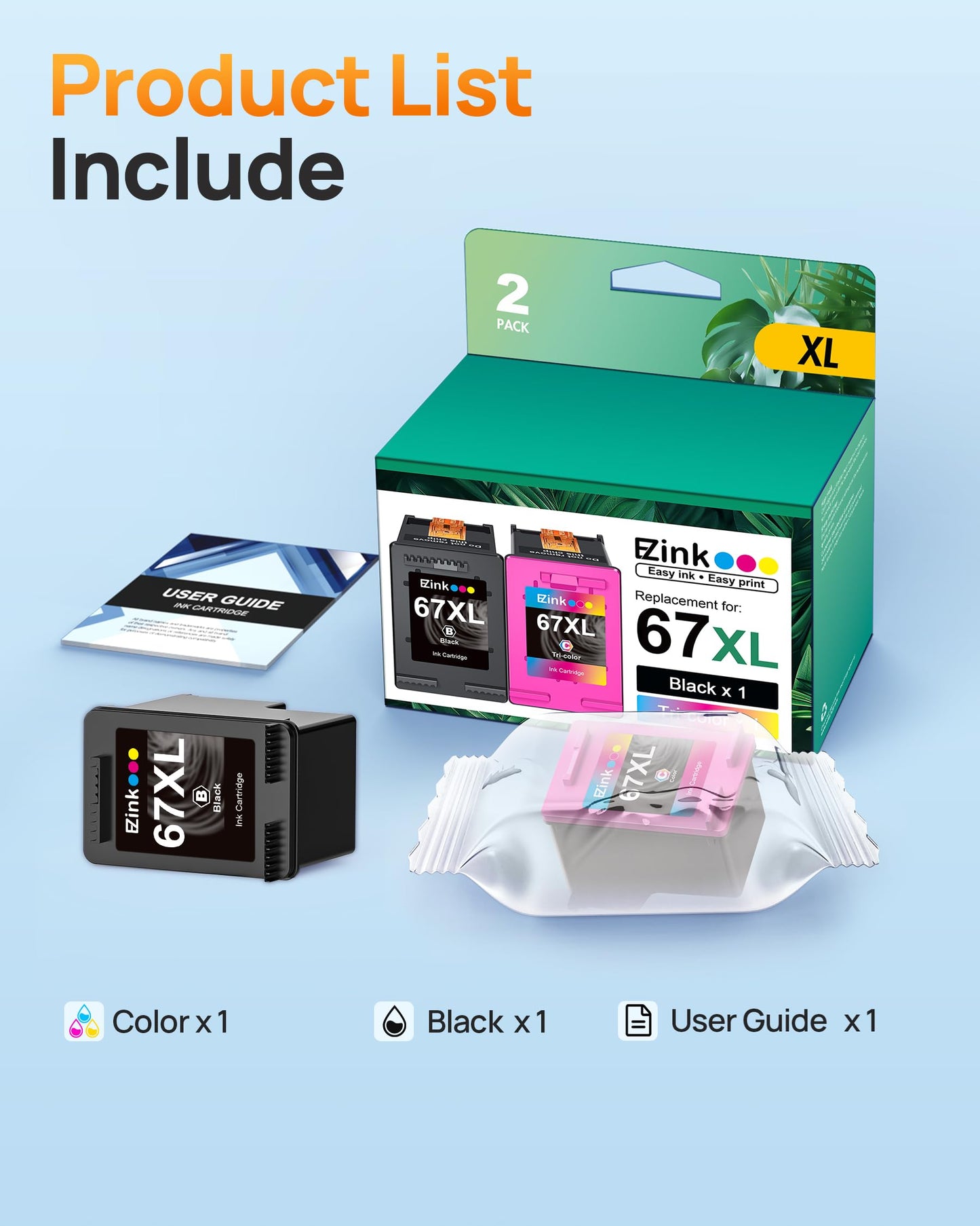67XL Printer Ink Remanufactured for HP Ink 67 67XL Ink Cartridges Black Color Combo Pack for HP DeskJet 2700 2755e 2700e 2800e 2855e 4155e 2852e Envy 6400 6055e 6000 6458e 6452e, Black and Tri-Color
