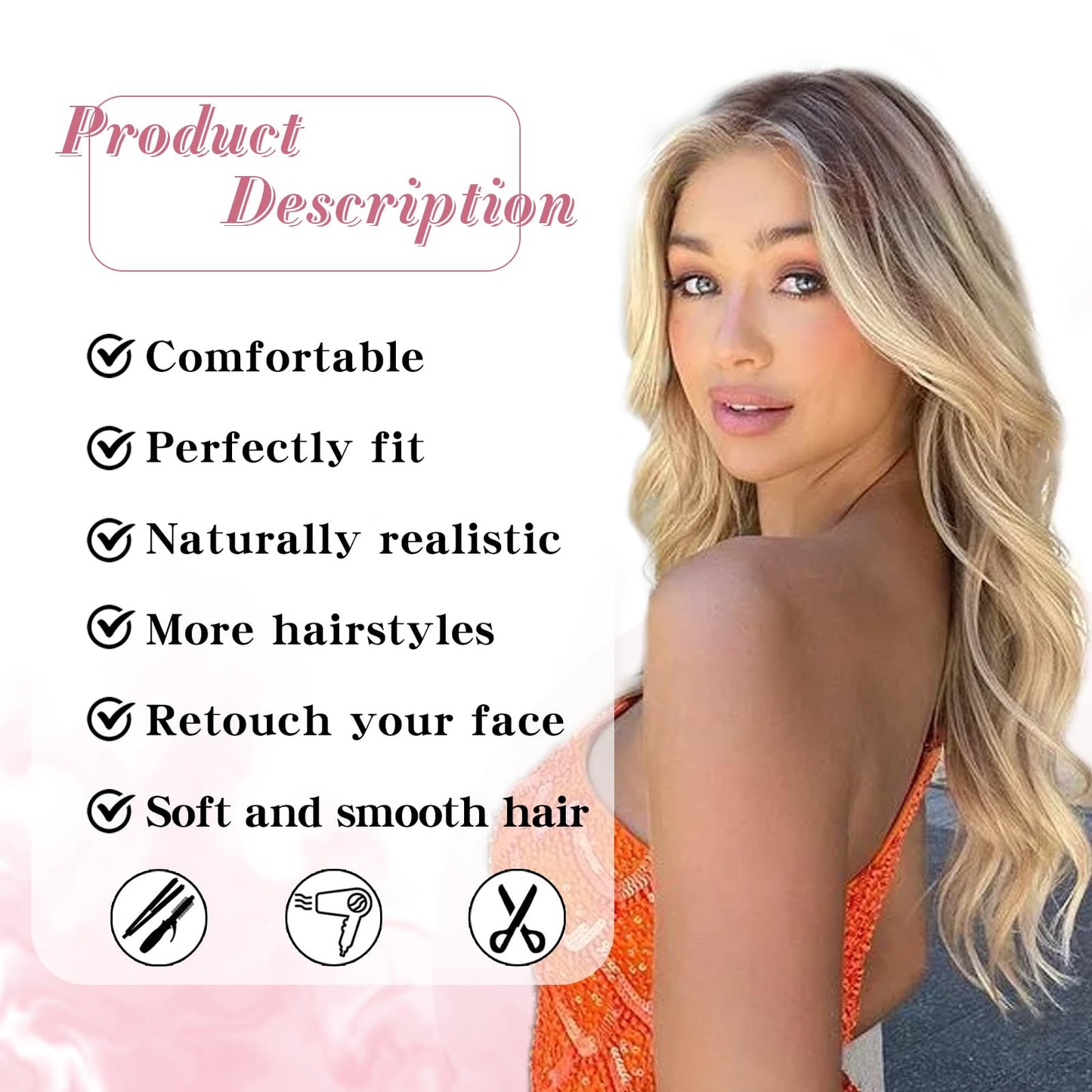 AISI QUEENS Long Blonde Wigs for Women, Ombre Blonde Curly Wavy Wigs, Synthetic Heat Resistant Fiber Wigs Hair Replacement Wigs for Daily Party Use 24 Inch