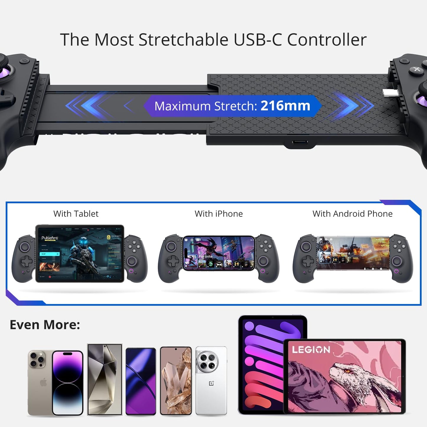 abxylute S9 Gaming Phone Controller for iPhone 15/16, iPad 6/7 and Android Phone Tablet, Bluetooth and Type-C Mobile Gamepad with App, for Roblox, Genshin Impact, Call of Duty, Hall Joystick &Trigger, Handheld-Quality Black