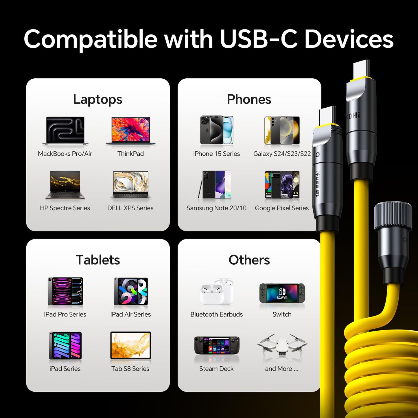 AOHI 240W 8 in 1 USB 4 Cable Set for Thunderbolt 4 Cable, The Future 240W PD3.1 USB C Fast Charging Cable Supports 40Gbps Data Transfer 8K HD Display for iPhone15 Pro Max MacBook Pro Air iPad Galaxy