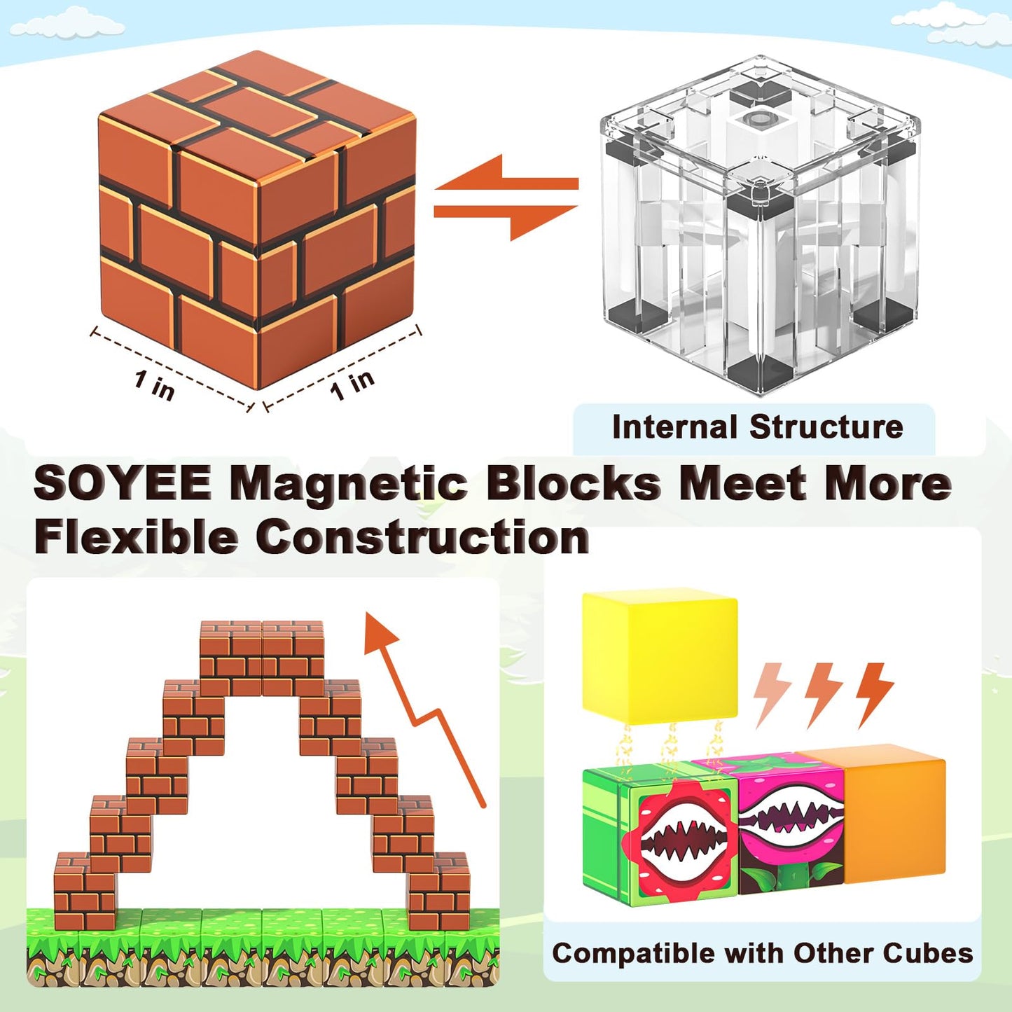 108PCS Magnetic Blocks Building Toys - Build Mine Magnet World Game Adventure Set 1'' Magnet Building Blocks Cubes Boys Girls Toys Ages 3-5 4-6 5-7 6-8 Kids Gifts for 3-12 Years Old
