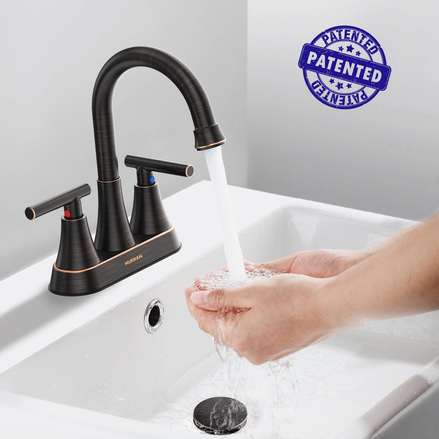 Bathroom Faucets for Sink 3 Hole, Hurran 4 inch Oil Rubbed Bronze Bathroom Sink Faucet with Pop-up Drain and Supply Hoses, Stainless Steel Lead-Free Centerset Faucets for Vanity RV, 2 Pack
