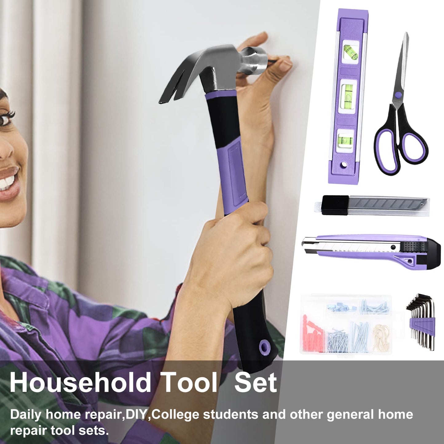 ACOSEA Purple Tool Set,223-Piece Tool Sets for Women,Tool Kit with 13-Inch Wide Mouth Open Purple Tool Bag,The Basic Tool Set is Perfect for Home Maintenance (PURPLE)