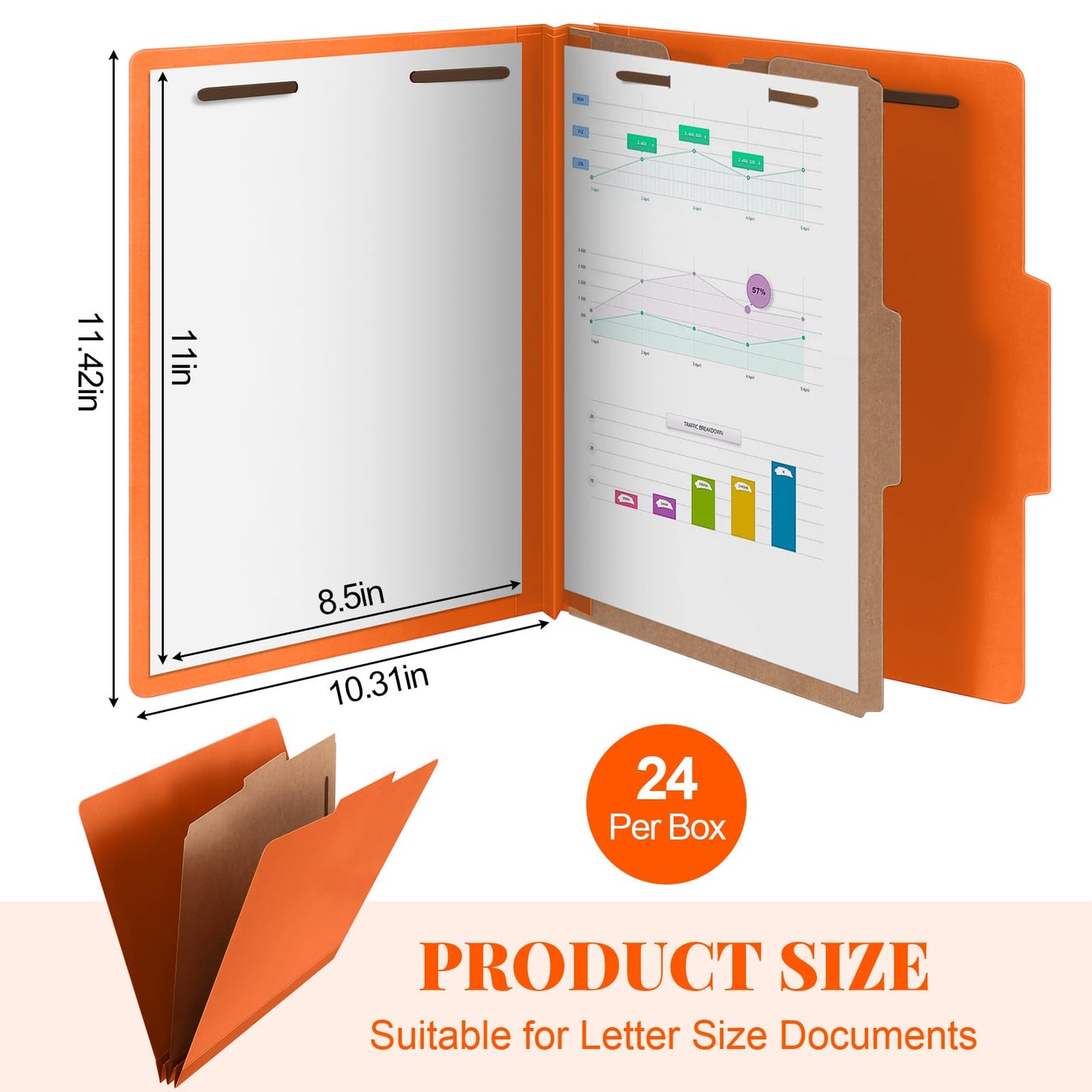Skyygemm 24 Pcs Classification Folders Bulk 1 Divider File Folder with Fastener 2 Prongs Pressboard Employee Folder with 3.5 Inch Expansion for Standard Medical File,Document,Office Report (Orange)